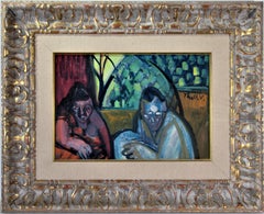 "Pareja con un bebé en brazos" Pintura expresionista de colores