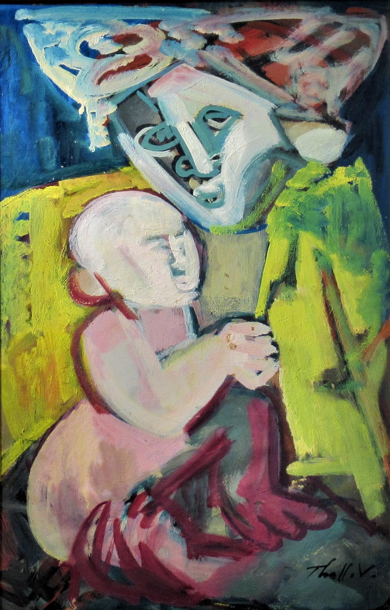 Mother and Child, expressionist painting - Painting by Victor Thall