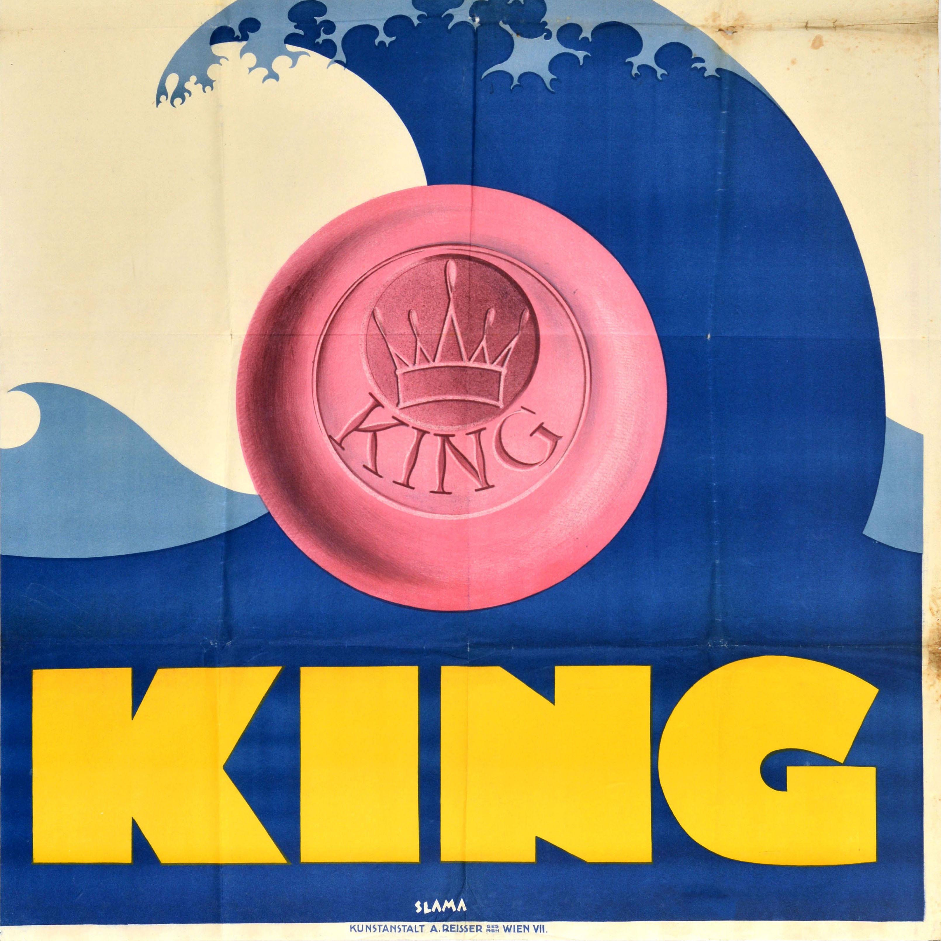 Original Antikes Werbeplakat King Bath Soap Bar Bade Seife Hygiene Gesundheit, Original (Beige), Print, von Victor Theodor Slama