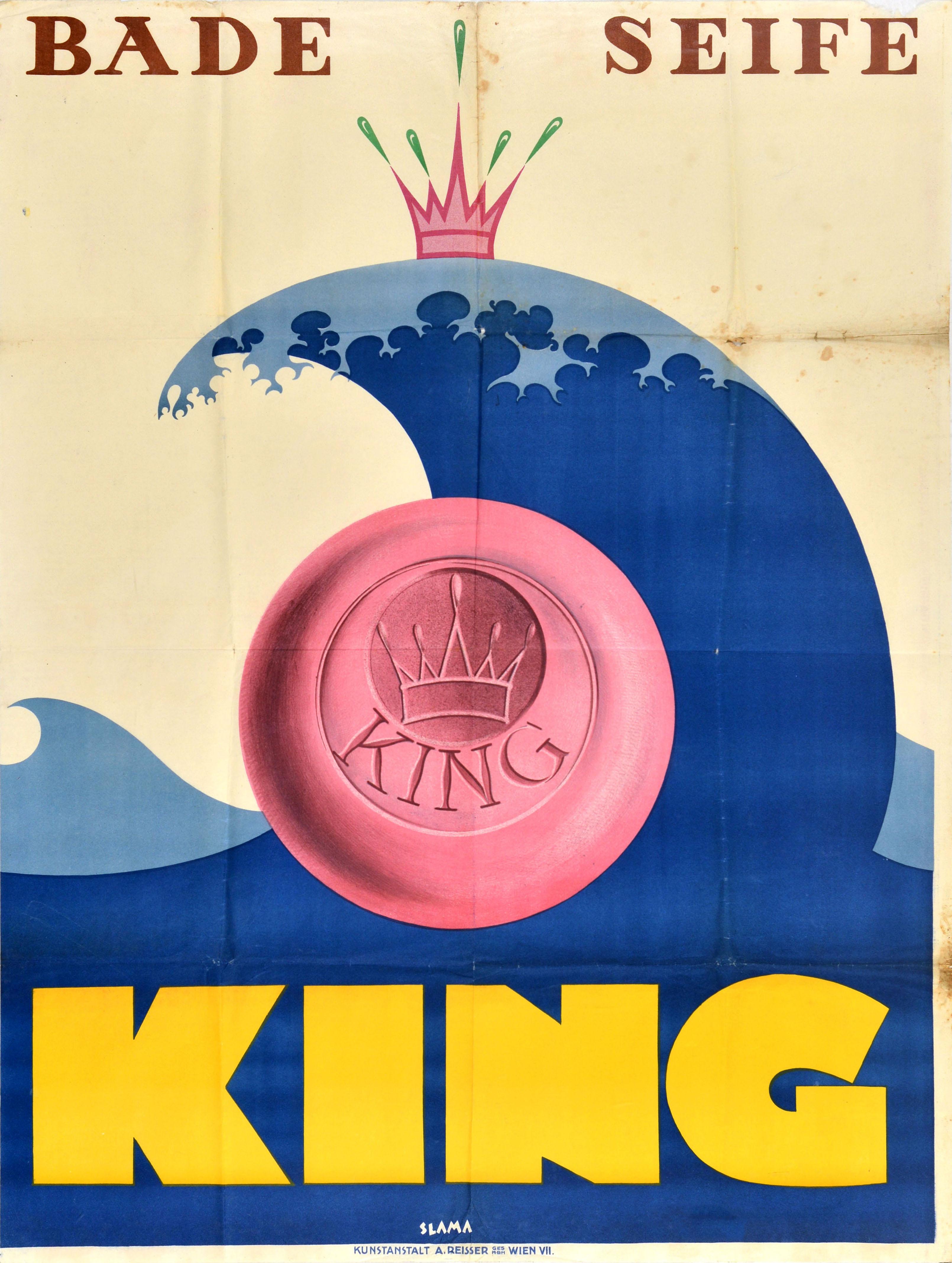 Victor Theodor Slama Print - Original Antique Advertising Poster King Bath Soap Bar Bade Seife Hygiene Health