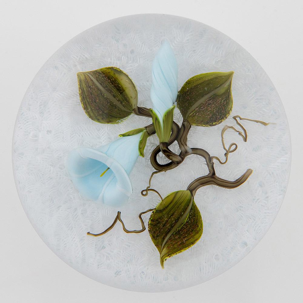 Modern Victor Trabucco Paperweight Lampwork Convolvulus Flowers 1999 For Sale