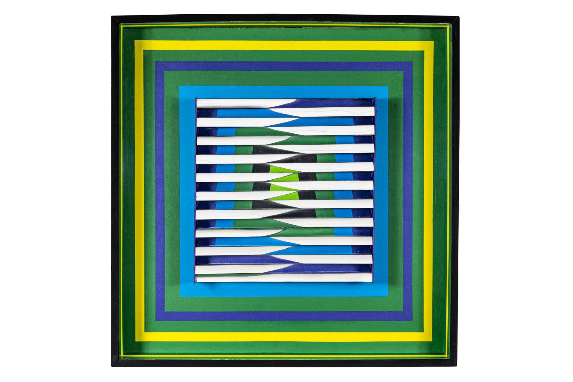 Víctor Valera
Umbria, 1975
Legno e vinile policromi
68 x 68 x 10 cm 
26,7 x 26,7 x 3,9 pollici.
Firmato sul retro.

Victor Valera è nato a Maracaibo, in Venezuela, nel 1927. Nel 1941 si iscrisse alla Scuola d'Arte di questa città. Nel 1945 si