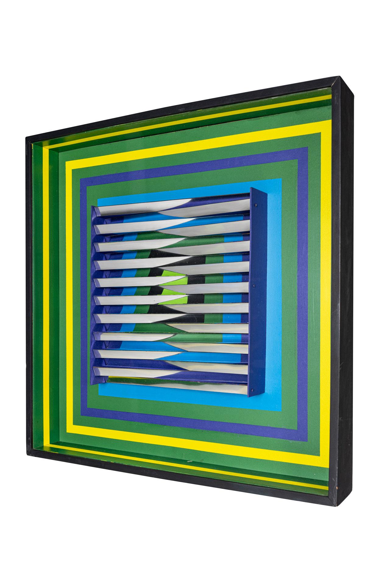 Víctor Valera, Umbria, 1975, Polychromed wood and vinyl, 68 x 68 x 10 cm  - Brown Abstract Painting by Victor Valera