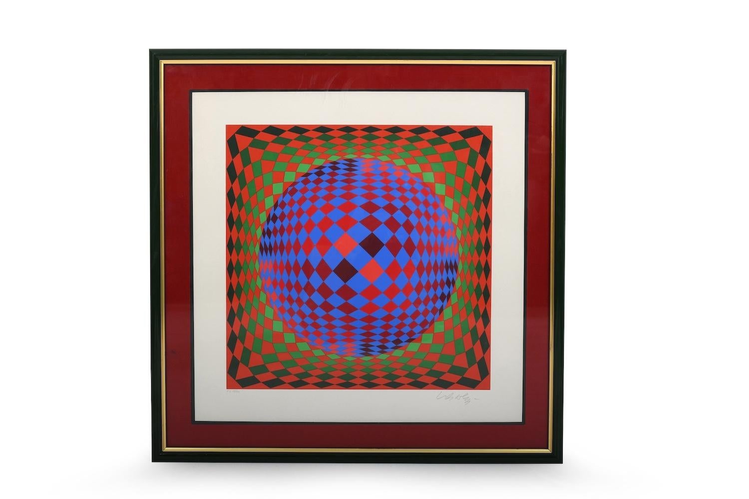 Victor VASARELY (1906-1997) Gedruckt in den 1970er Jahren. Signiert unten links. Nr. FV 18 / 40. Hochwertig gerahmt.
-
inkl. Rahmen: 62,5 x 62,5 cm // Farbdruck: 40 x 40 cm