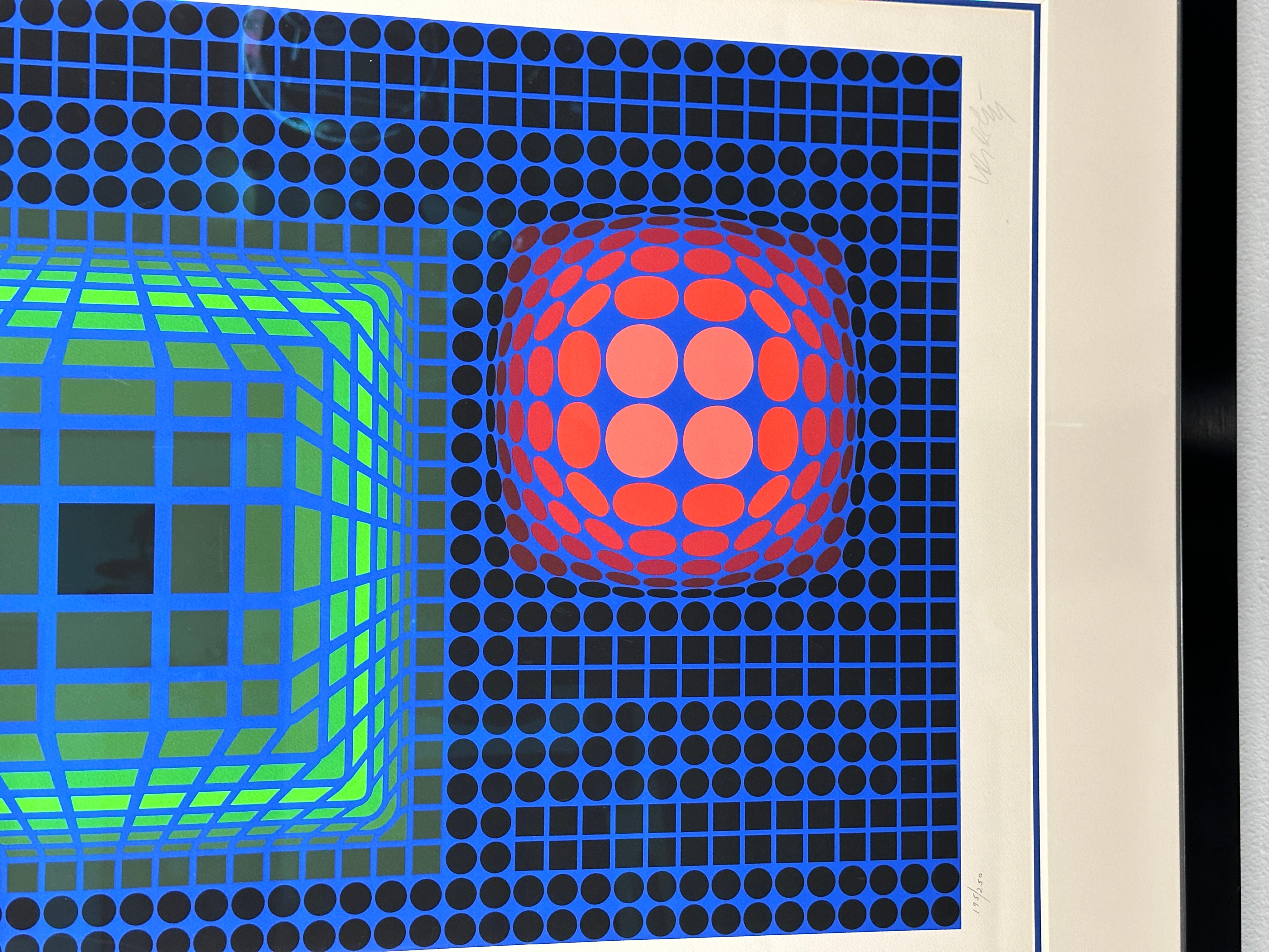 Victor Vasarely 1970’s Screenprint Silkscreen Sphere and Cube Signed & Numbered 7