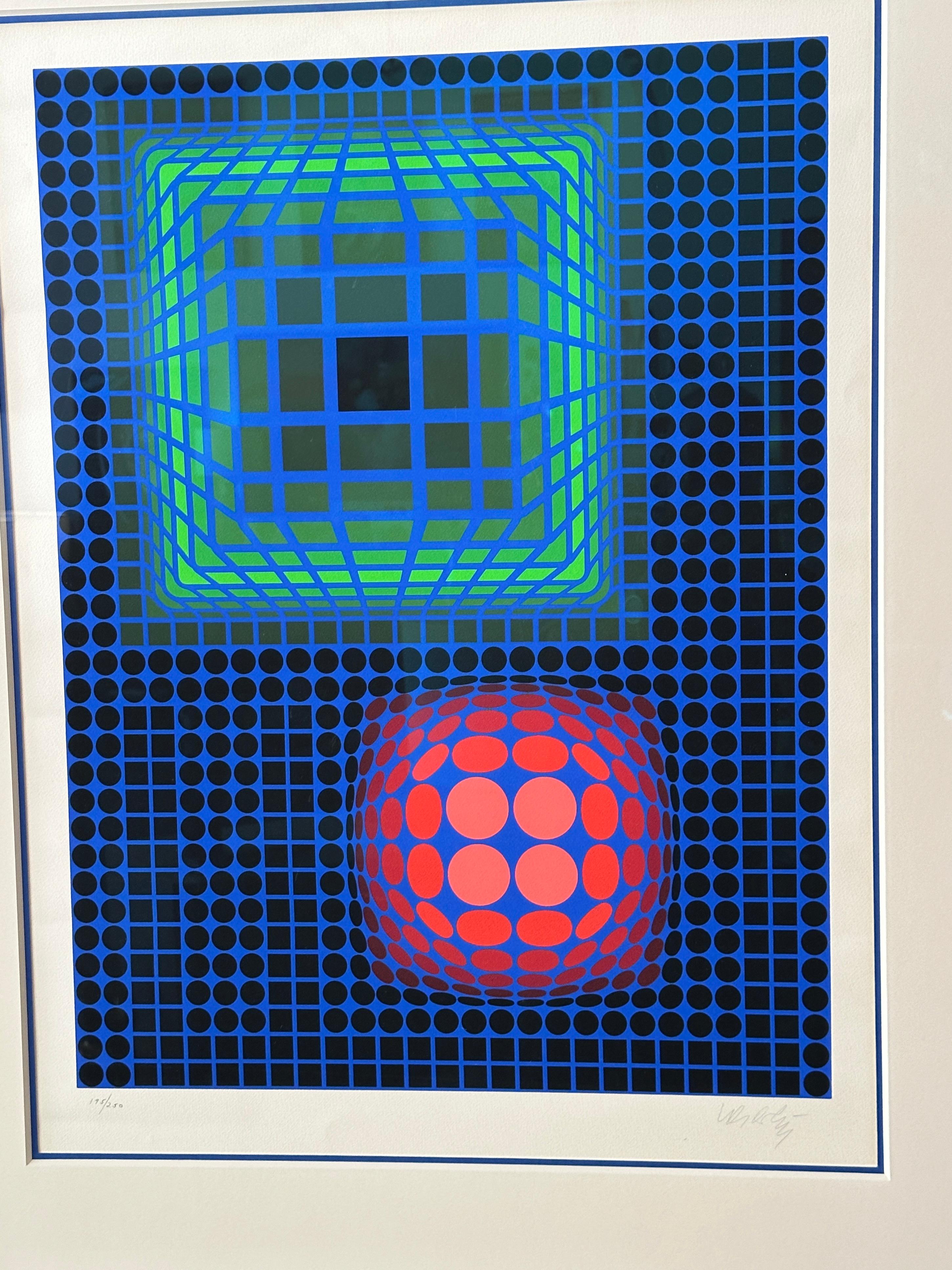 Hand-Crafted Victor Vasarely 1970’s Screenprint Silkscreen Sphere and Cube Signed & Numbered