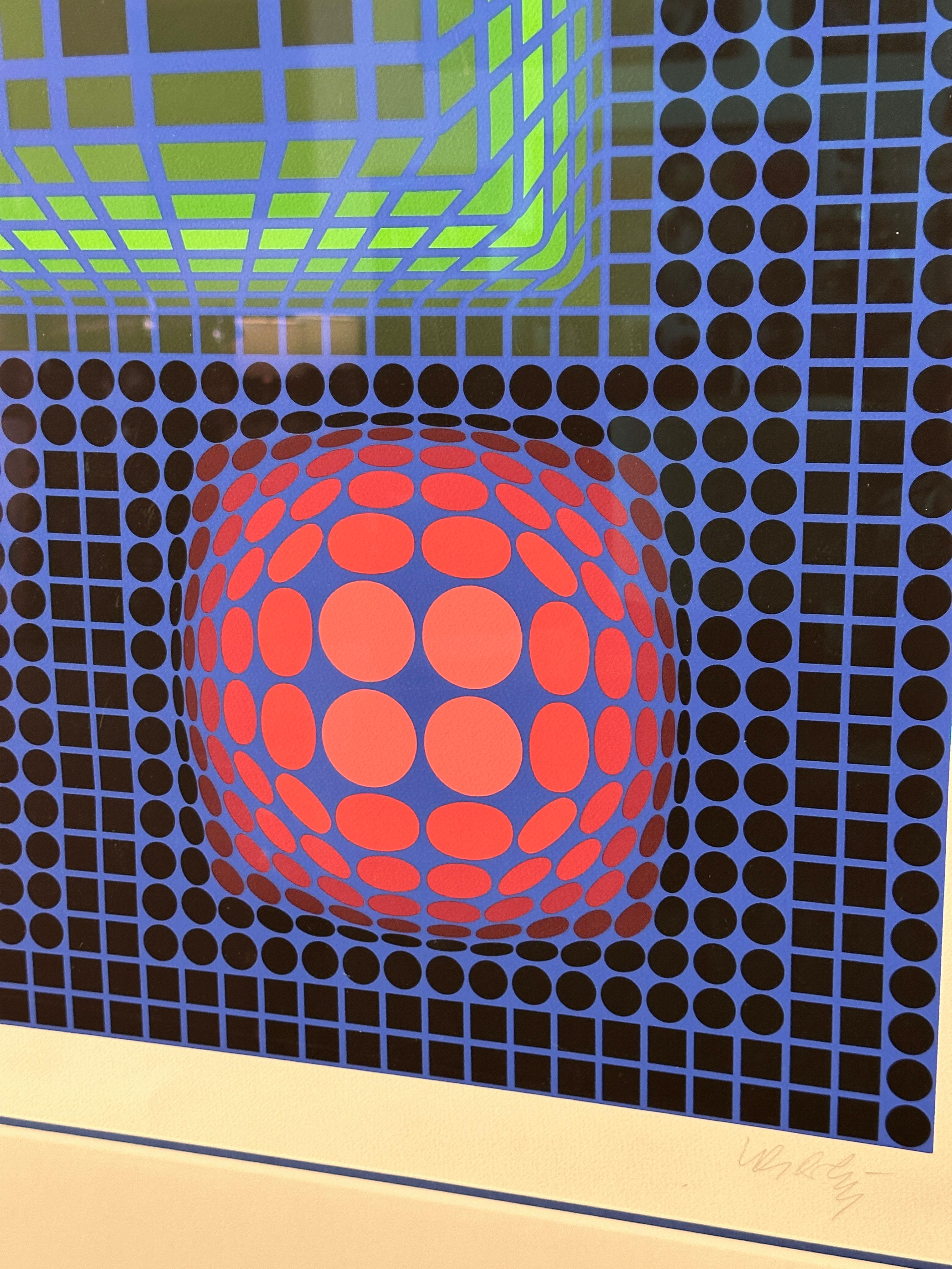 Victor Vasarely 1970’s Screenprint Silkscreen Sphere and Cube Signed & Numbered In Good Condition In Palm Springs, CA