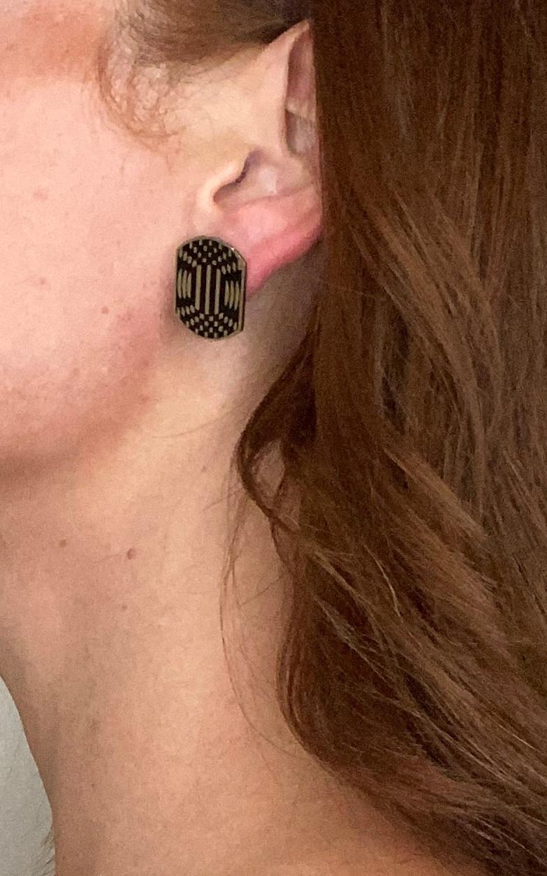 Victor Vasarely 1985 Op-Art Sculptural Geometric Earrings Sterling Black Enamel For Sale 1