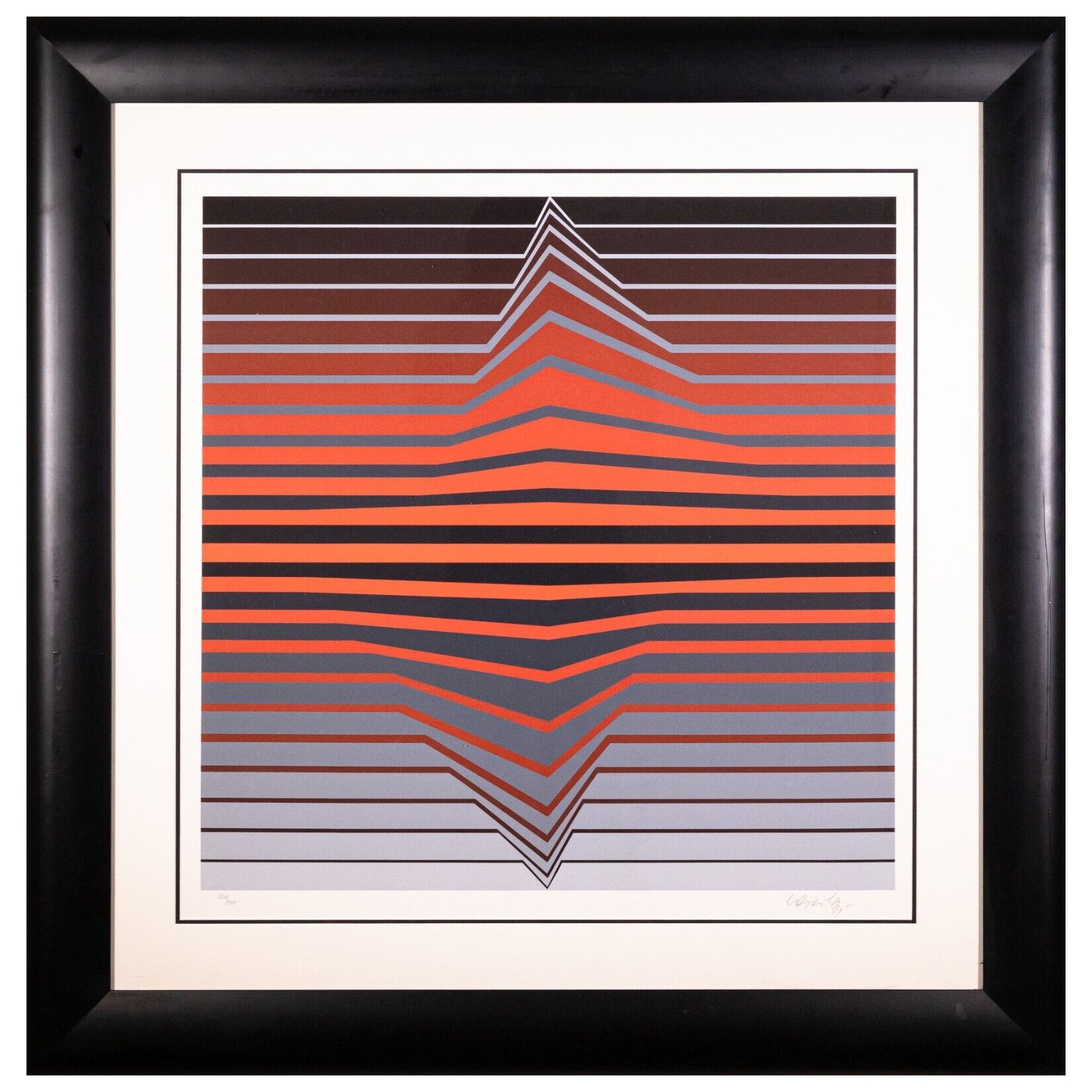 Victor Vasarely Black & Red Lines Signed Op Art Modern Serigraph 226/300 Framed