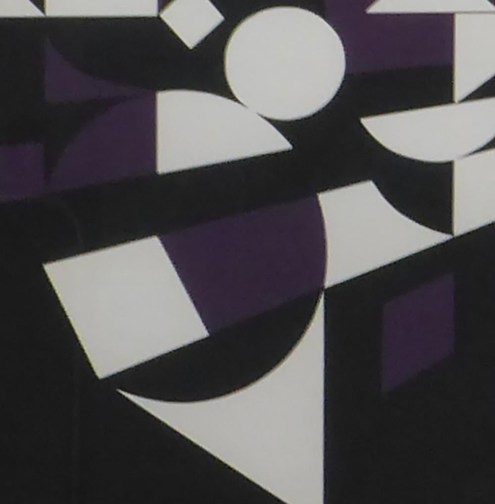 French Victor Vasarely Black, White and Purple Cubist Lithograph For Sale