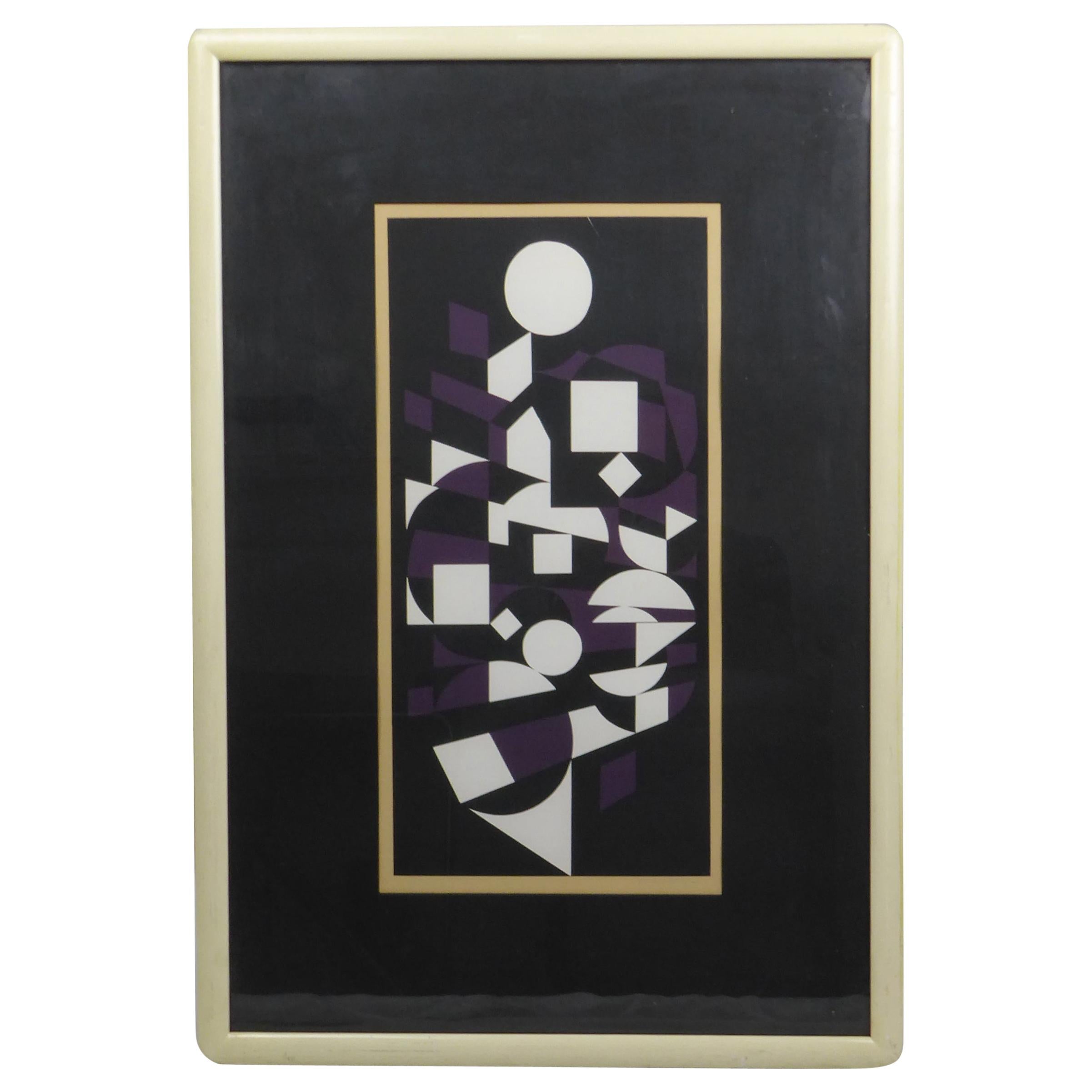 Victor Vasarely Black, White and Purple Cubist Lithograph
