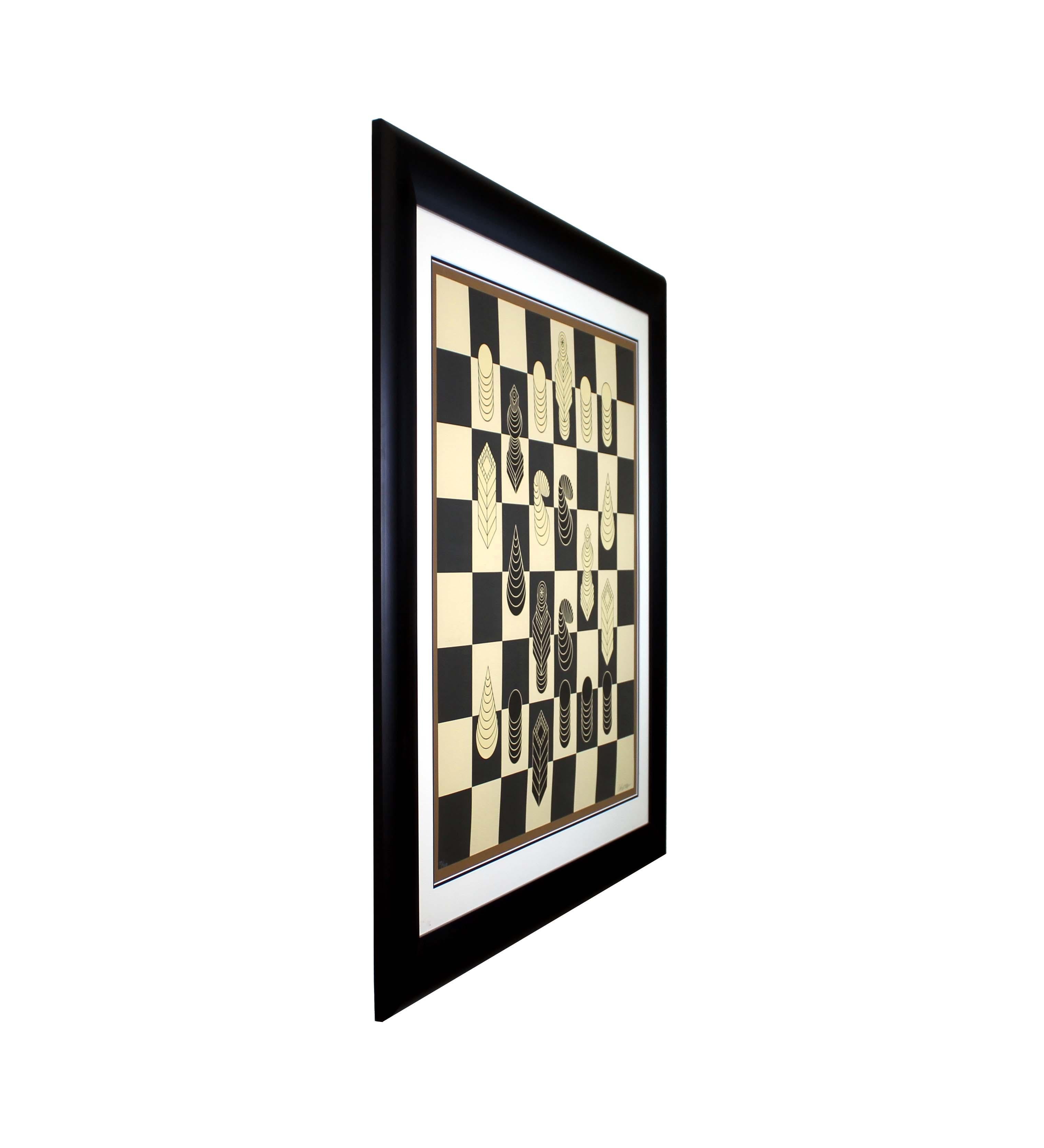 Victor Vasarely Chessboard Signed Op Art Modern Silkscreen 146/300 Framed 1975 In Good Condition In Keego Harbor, MI