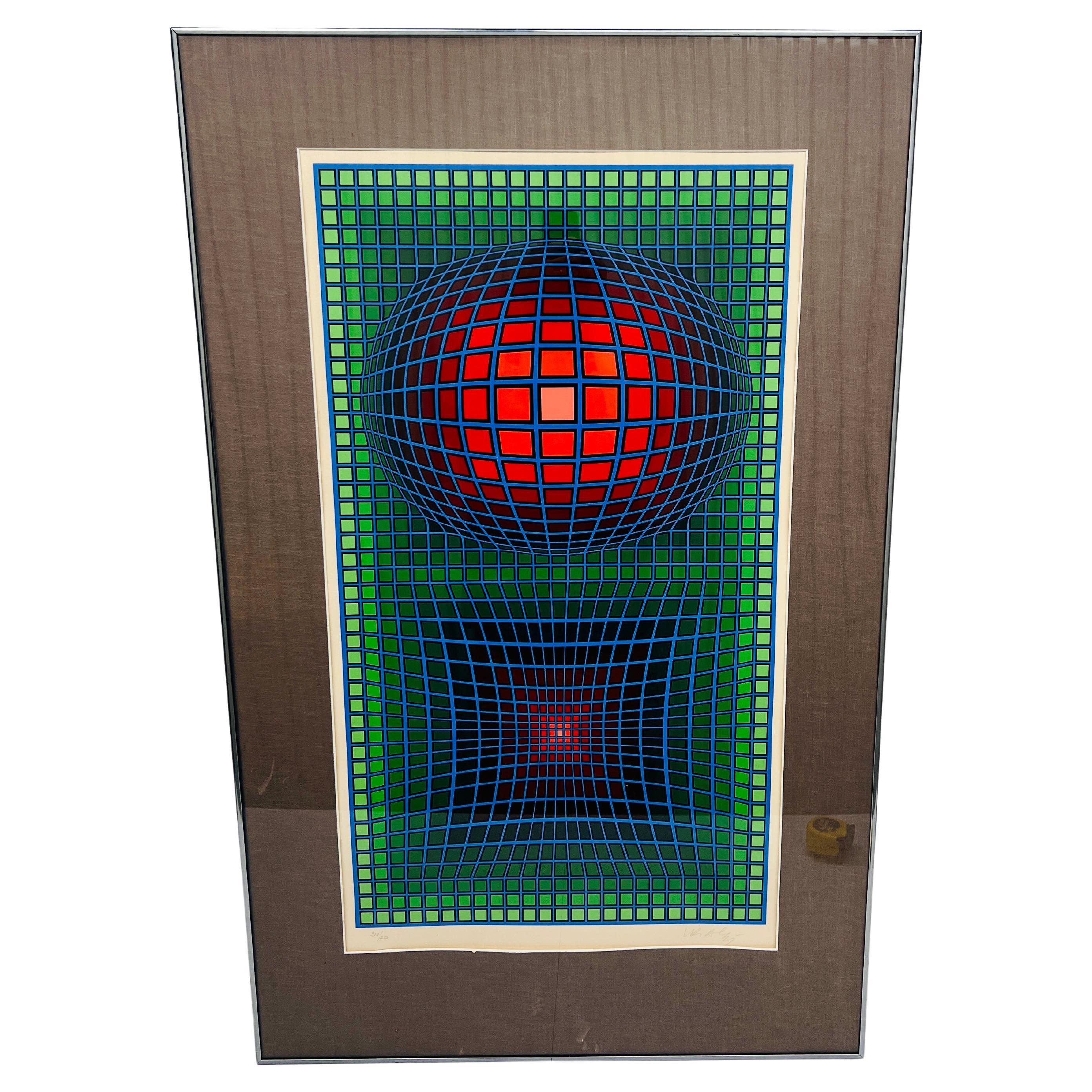Victor Vasarely "Composición" Serigrafía abstracta a gran escala firmada OP Art