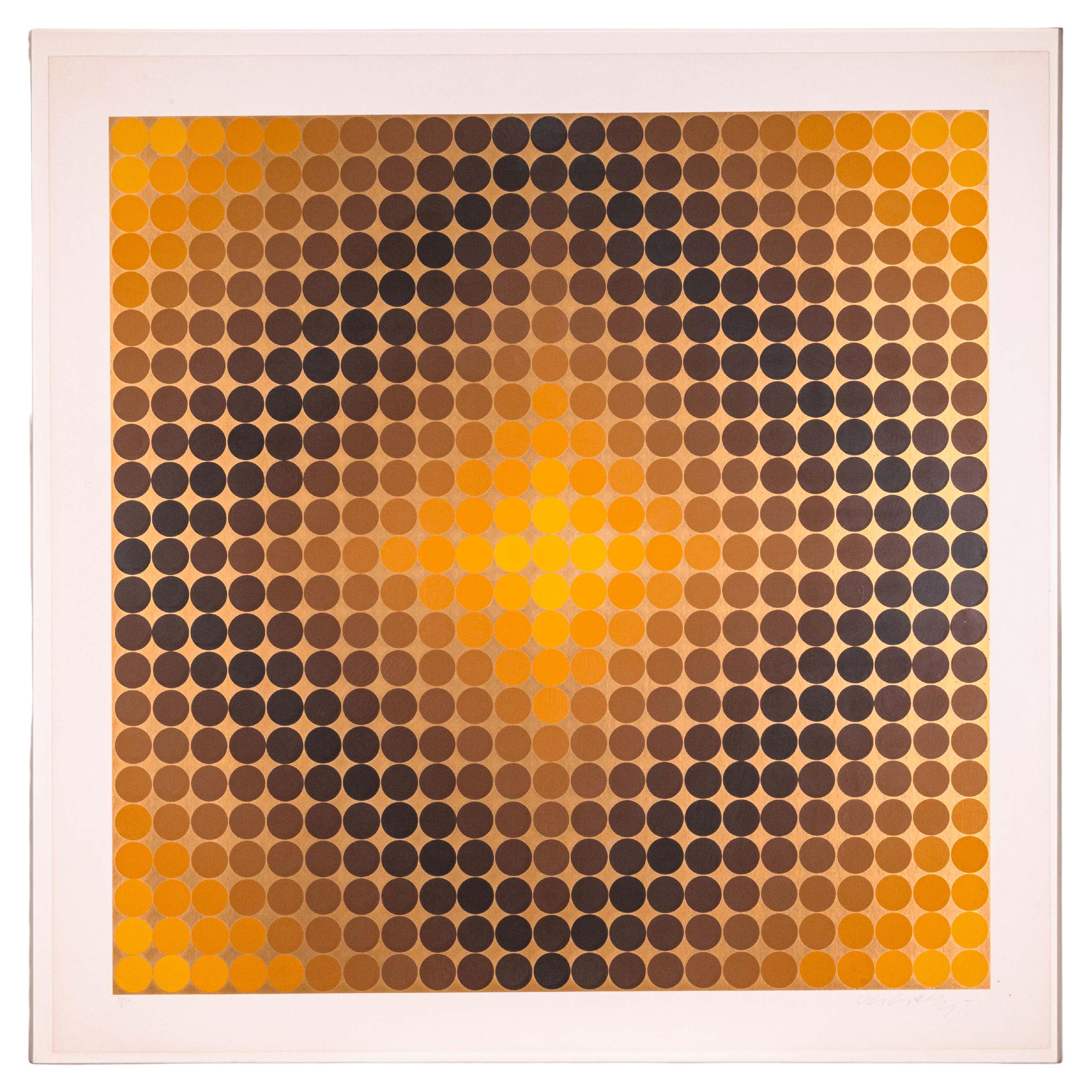 Victor Vasarely DiaC (Oro) Serigrafía Op Art Moderno 83/200 Enmarcado 1968 en venta