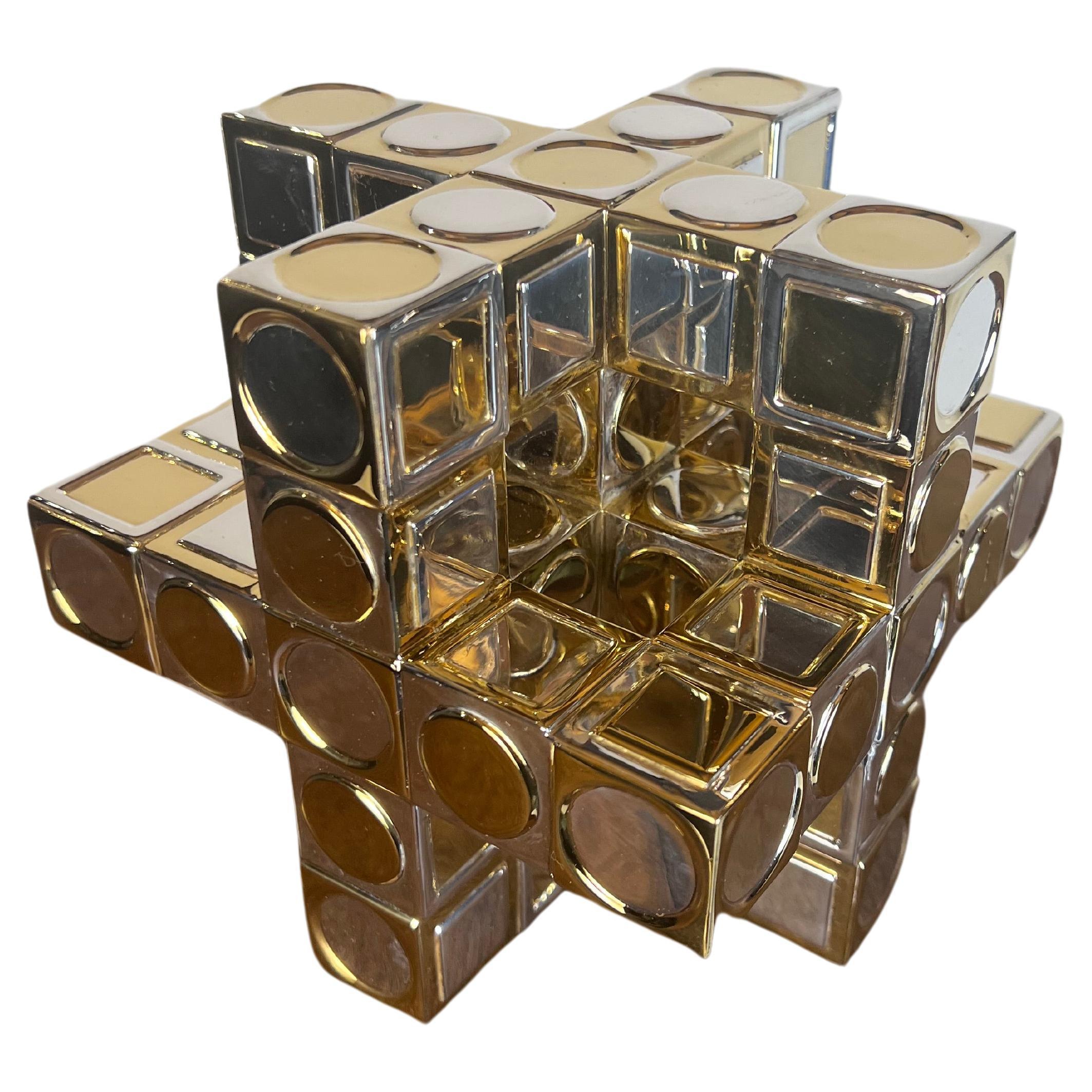 Victor Vasarely for TANE. Sterling Silver with Vermeil "Cuadratura" Sculpture For Sale