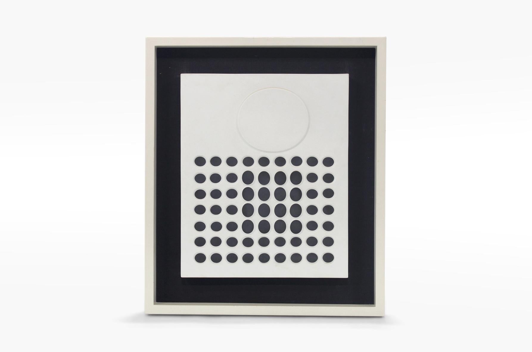 Rarely seen Op Art wall sculpture by Victor Vasarely for Rosenthal. Porcelain relief panel in felt lined frame, limited number 7 of an edition of 50. Edition card attached on reverse 