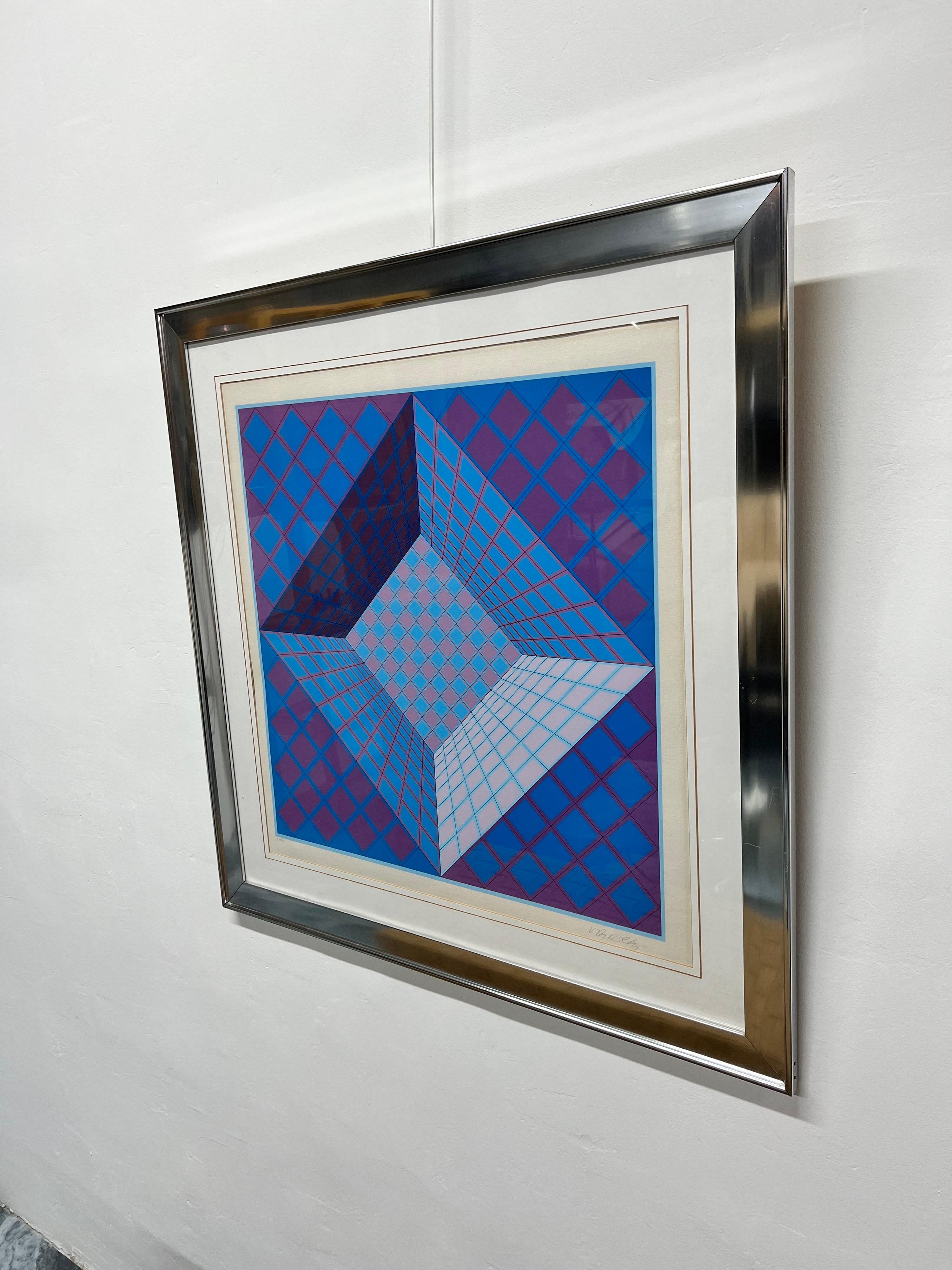Mid-Century Modern Victor Vasarely Limited Edition Op Art Lithograph, Signed and Numbered For Sale