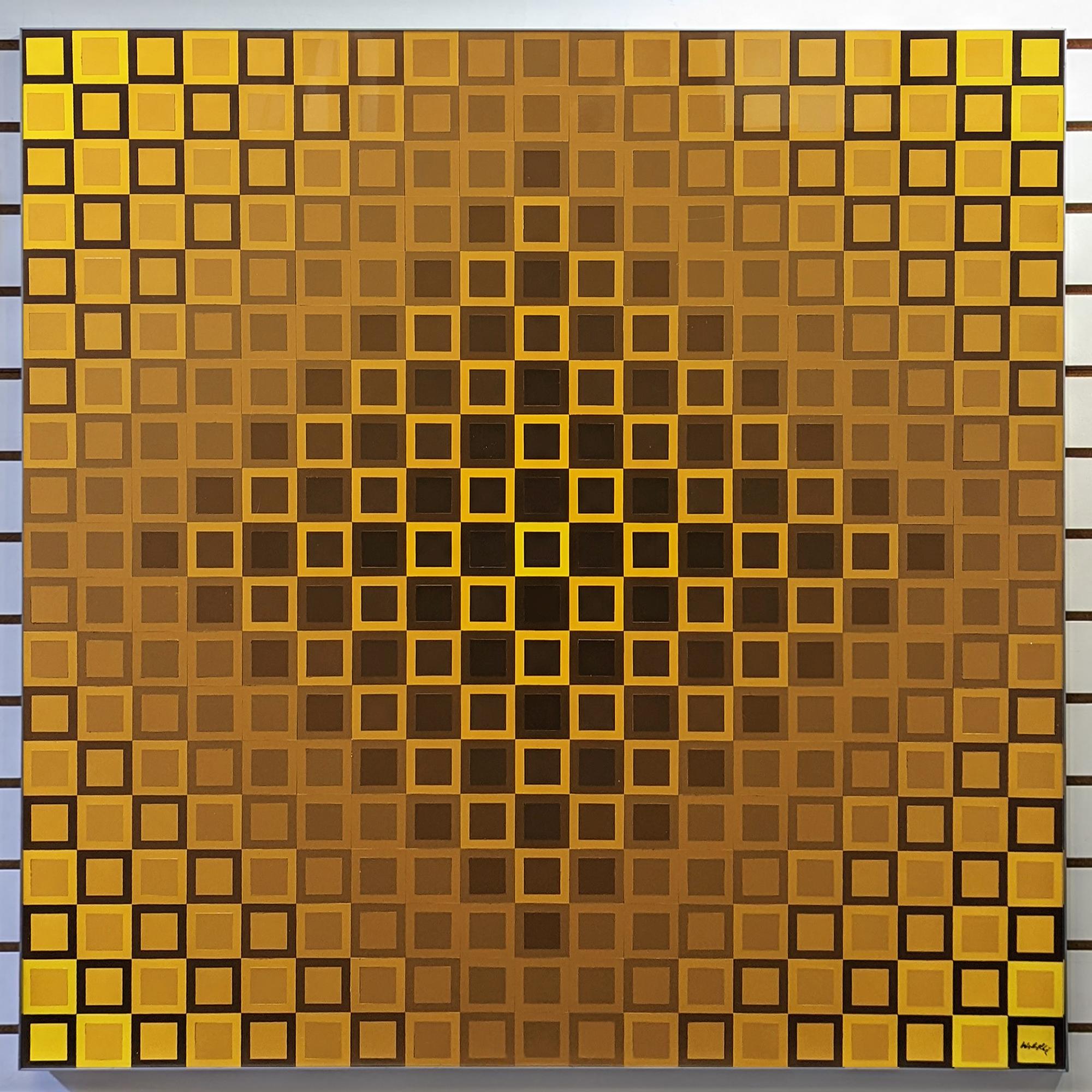 Victor Vasarely Abstract Print - ALOM-I YELLOW/YELLOW