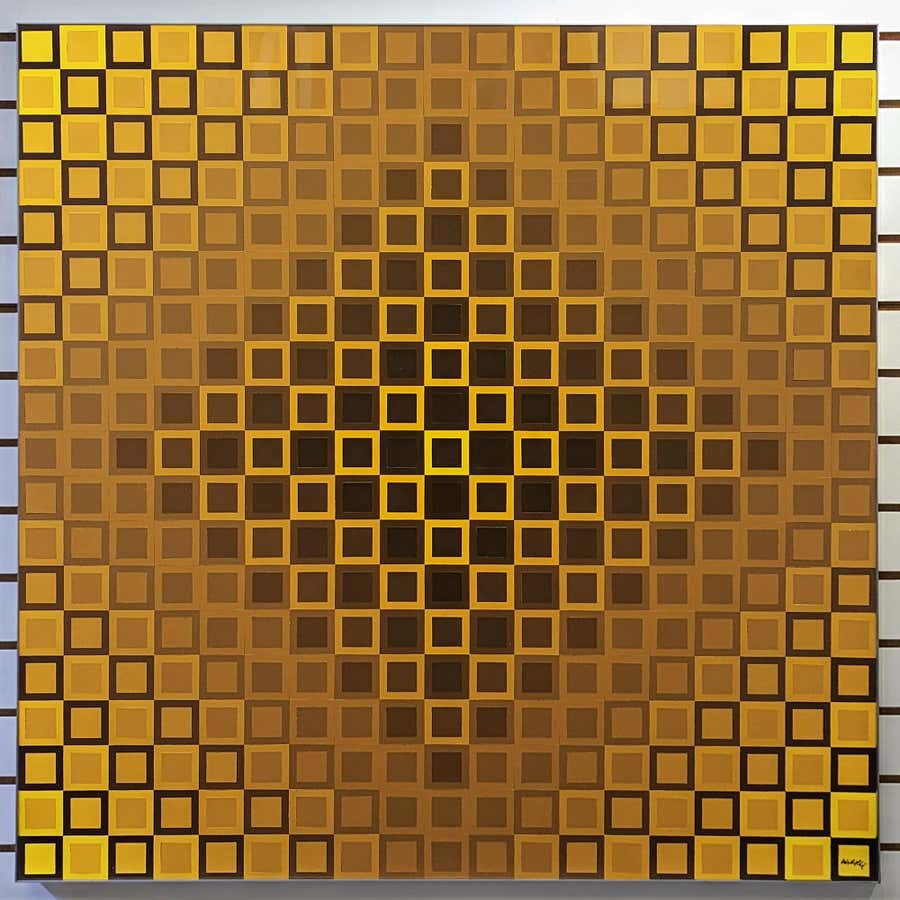 Alom-I Yellow/Yellow Print, large hand signed BASF Luran mounted on aluminum