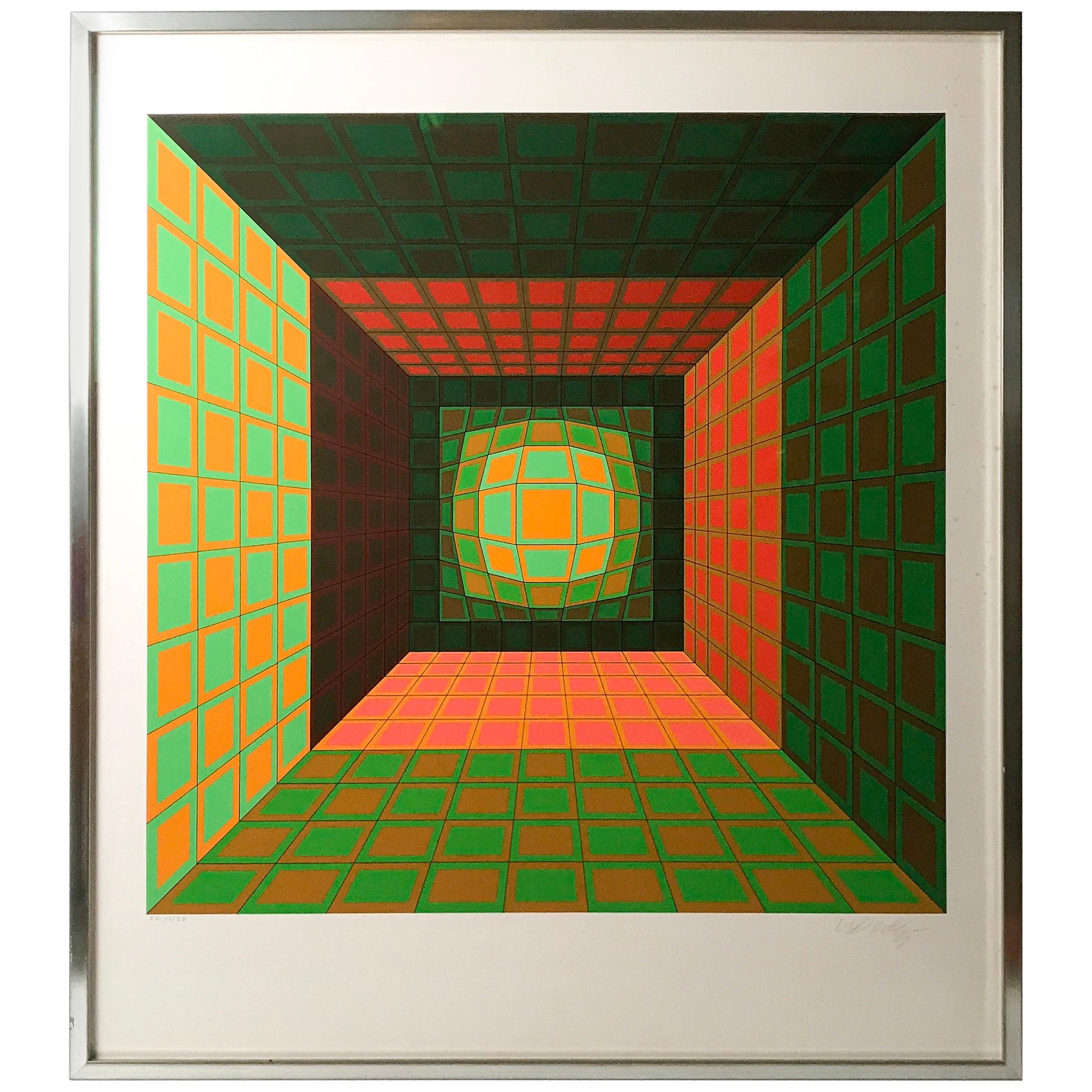 Victor Vasarely Numbered and Signed Silkscreen Print “Kaldor”, 1975