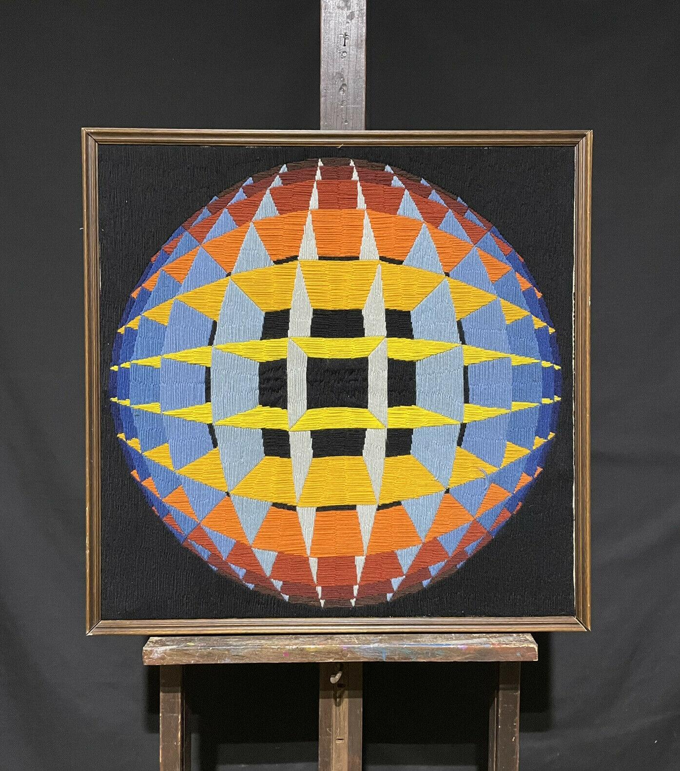 1980's FRENCH OP ART GEOMETRIC SPATIAL ABSTRACT ORIGINAL WOOLWORK - VASARELY - Painting by Victor Vasarely