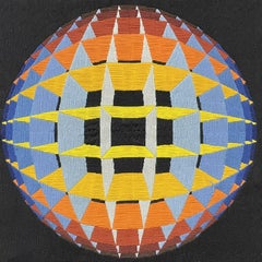 1980's FRENCH OP ART GEOMETRIC SPATIAL ABSTRACT ORIGINAL WOOLWORK - VASARELY
