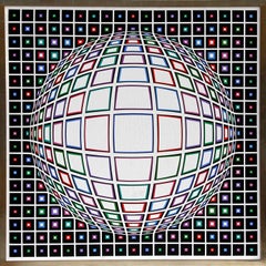 Vintage Bianco, Op Art Painting by Victor Vasarely