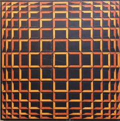 Vintage Colored Tape on Metal Box Manner of Vasarely Collage Painting