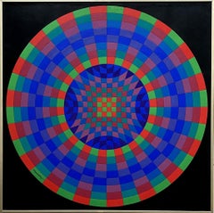 Forgau - Original Tall OP Art Acrylic Painting - Handsigned - 1980