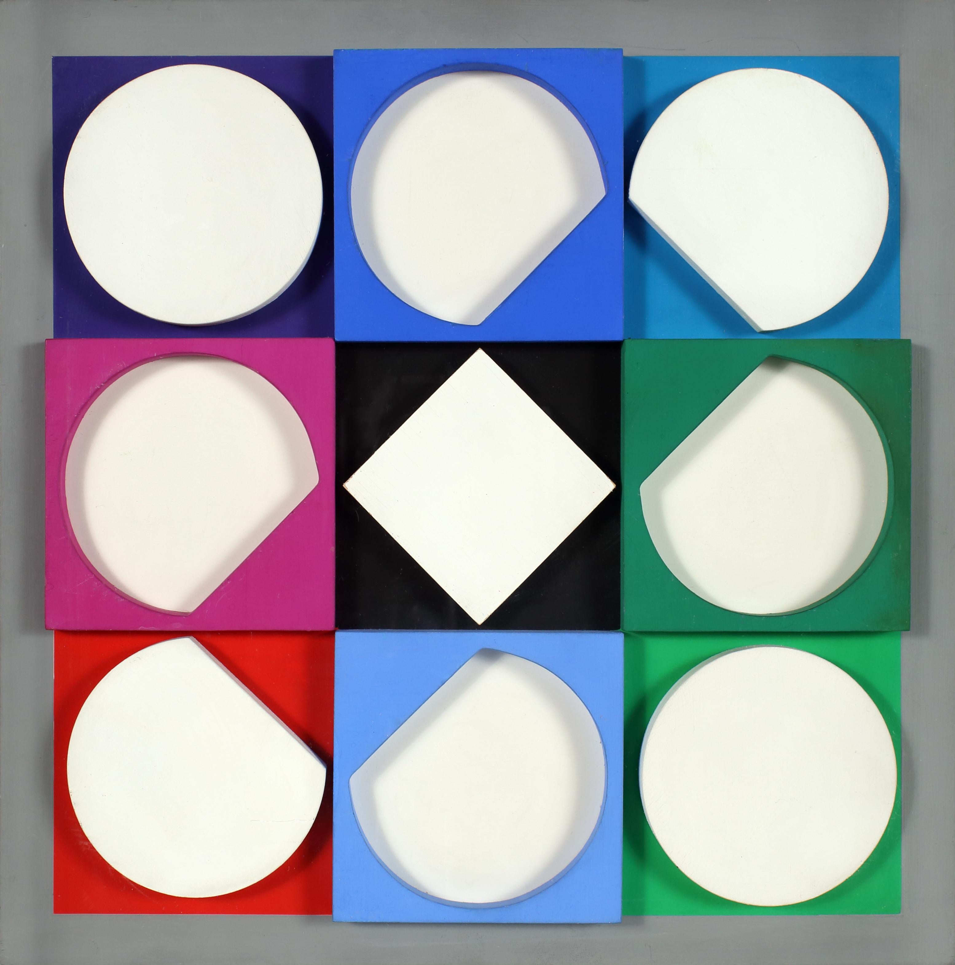 Victor Vasarely Abstract Painting - "Topaze blanche-positif", Wooden relief multiple, polychromed, No. III/X