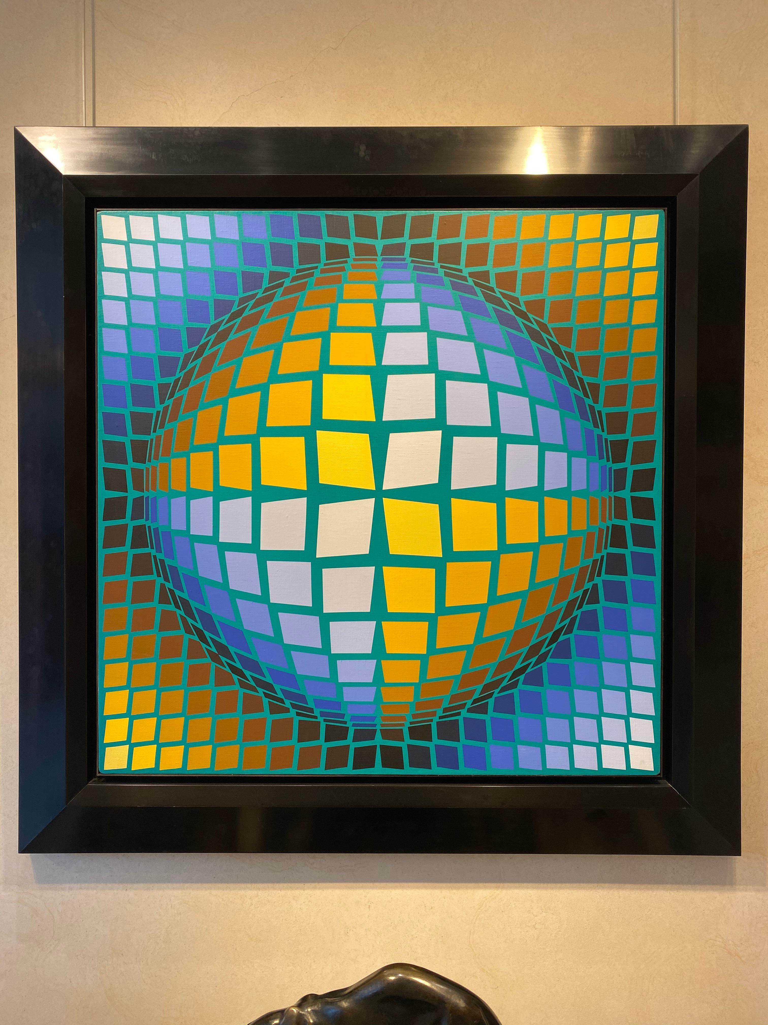 Tromba - Blue Abstract Painting by Victor Vasarely