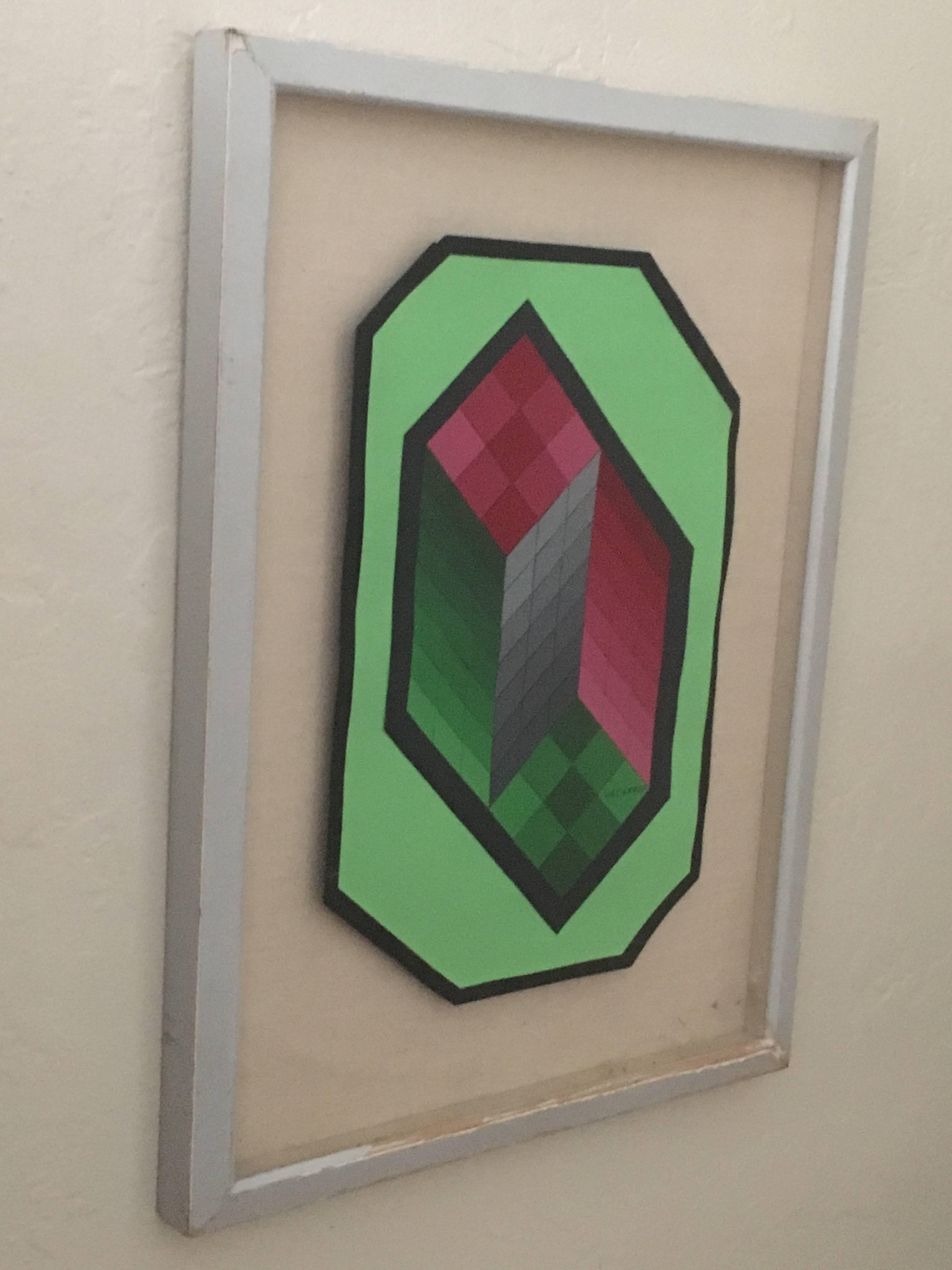 Vintage Chokk Mini C Pittura originale Op Art Vasarely Collage - Abstract Painting Grigio di Victor Vasarely