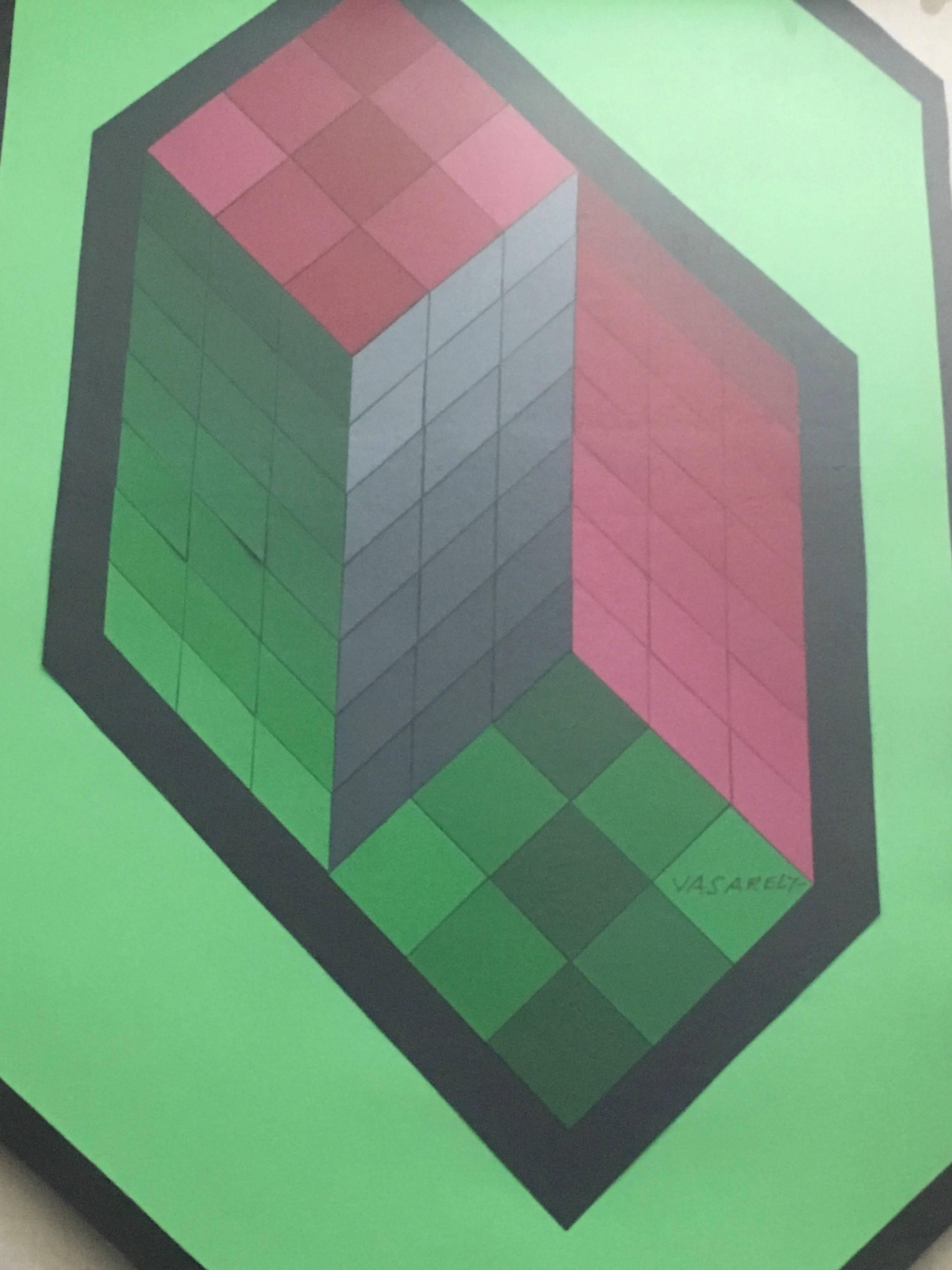 Vintage Chokk Mini C Original Op Art Vasarely Collage Painting For Sale 2