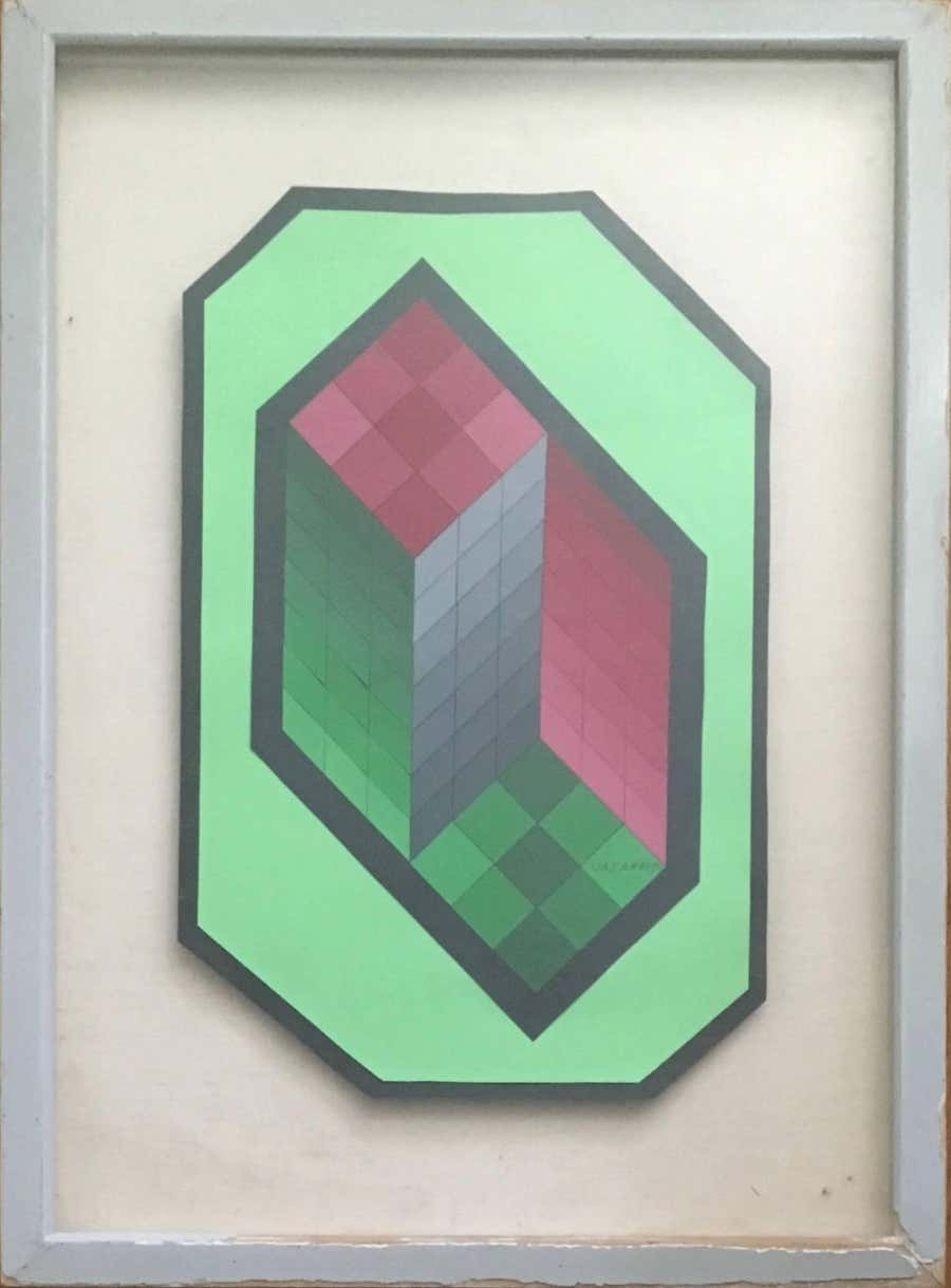 Vintage Chokk Mini C Original Op Art Vasarely Collage Painting