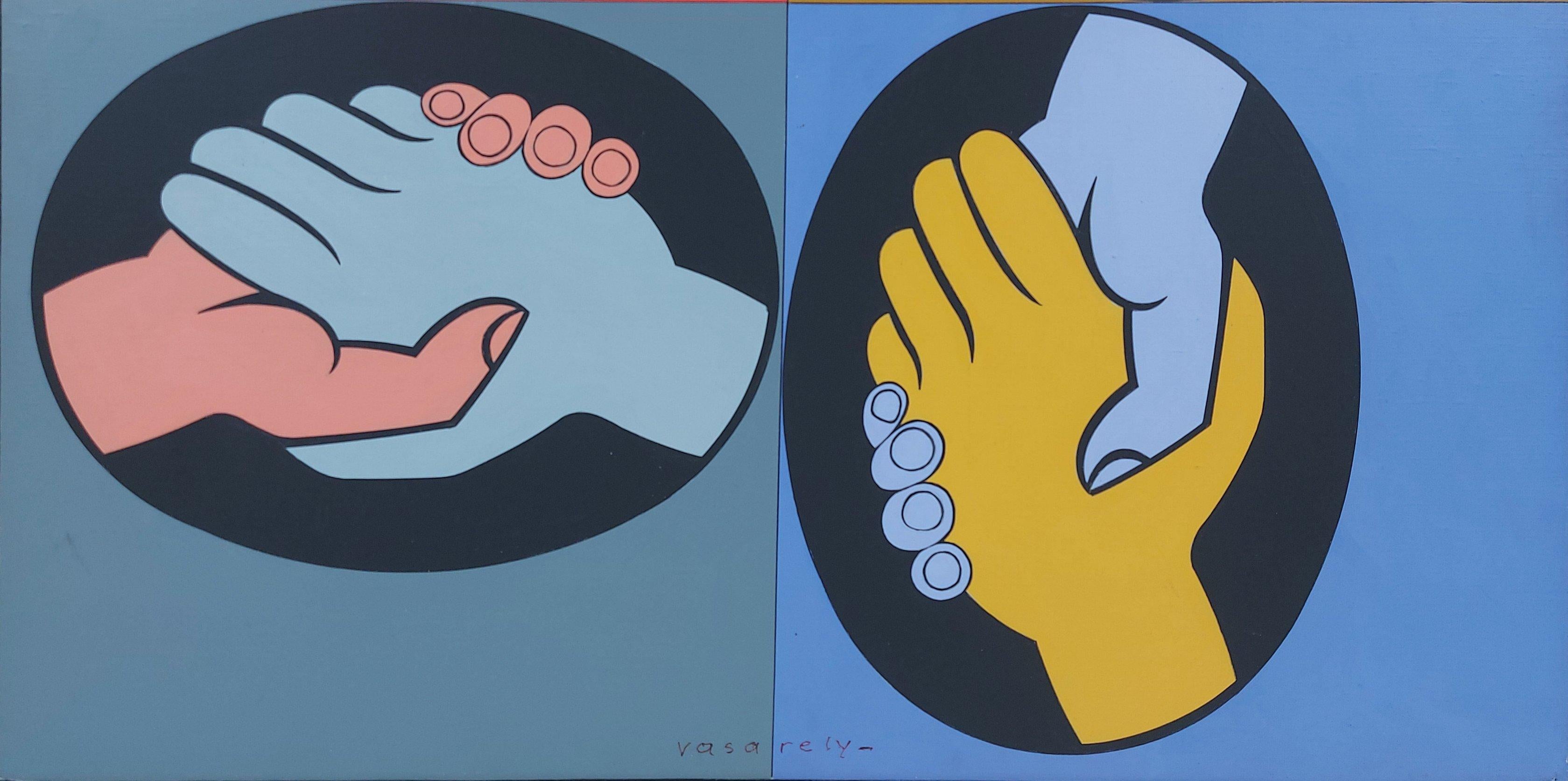 World Friendship - Peinture d'art acrylique originale OP, signée à la main - 1987 - Painting de Victor Vasarely