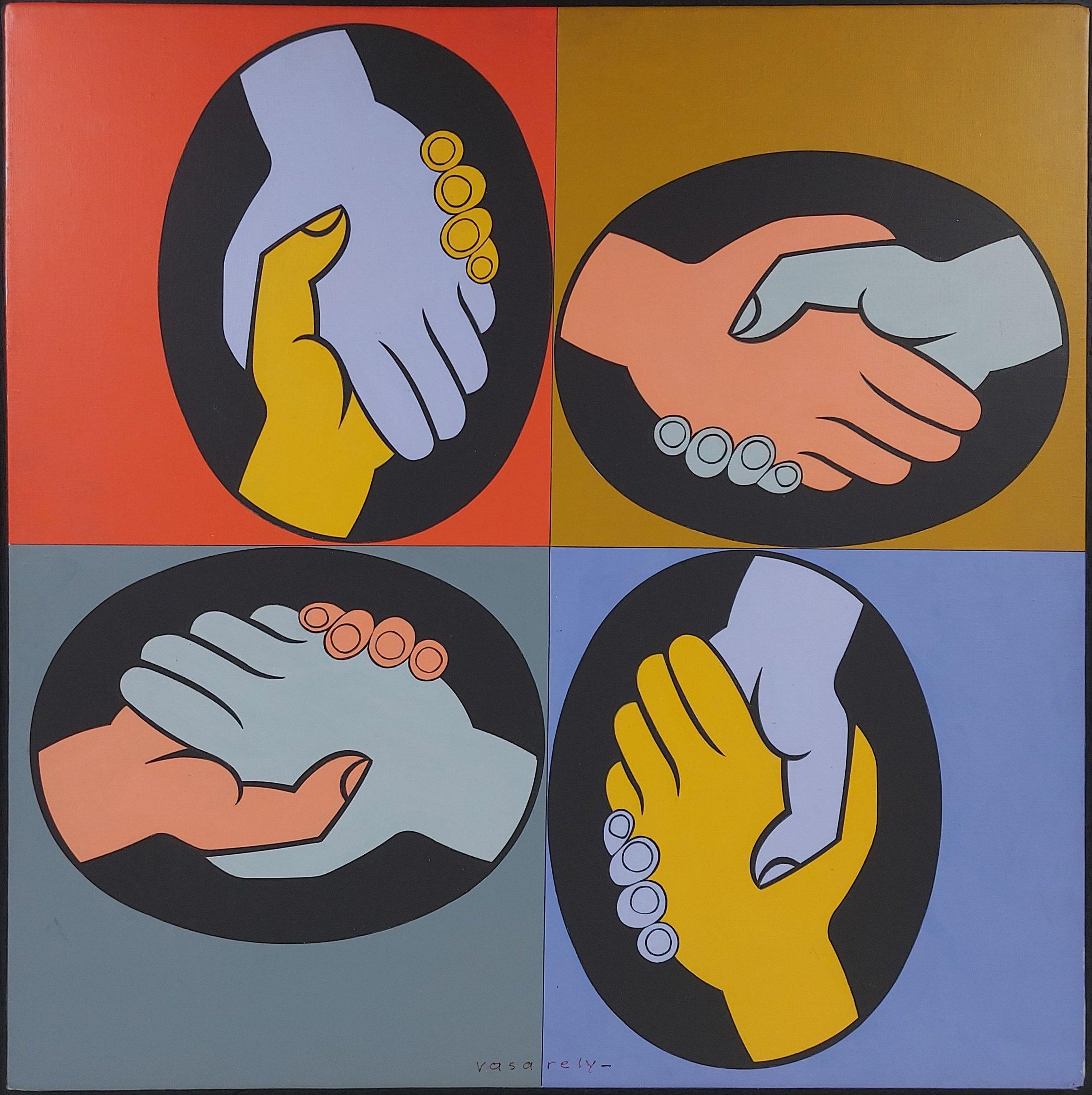World Friendship - Peinture d'art acrylique originale OP, signée à la main - 1987 - Op Art Painting par Victor Vasarely