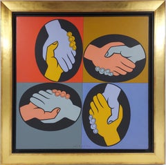 World Friendship - Peinture d'art acrylique originale OP, signée à la main - 1987