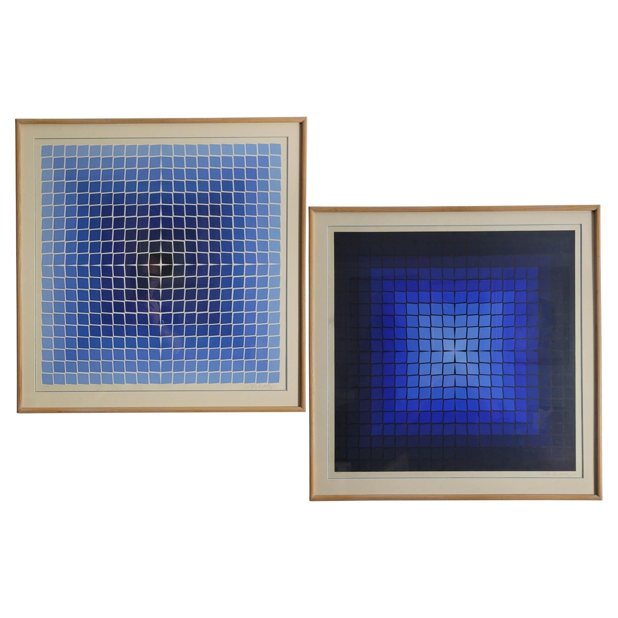 Victor Vasarely - Ein Paar signierte Serigraphien in limitierter Auflage im Angebot