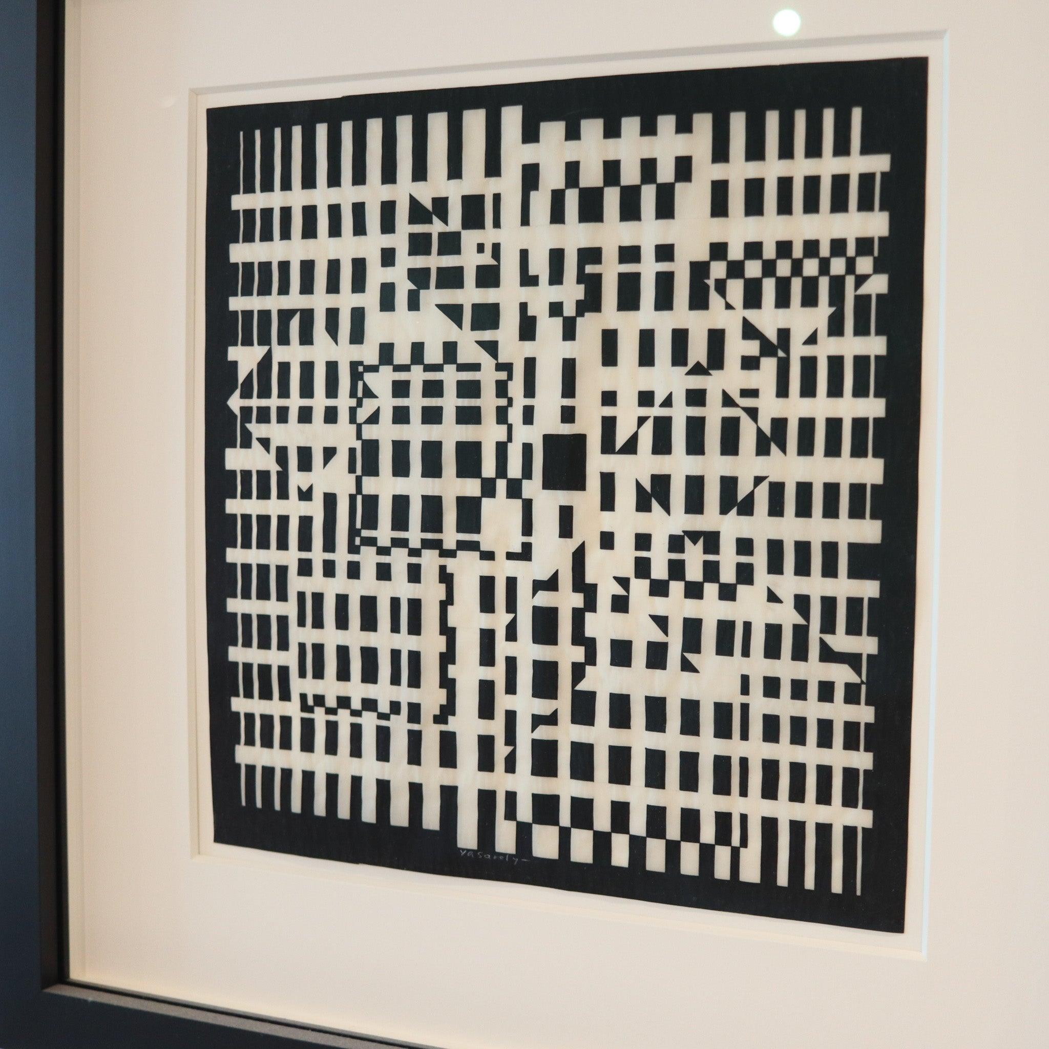 VICTOR VASARELY Paris 1960 Geometric Composition Ink on Rice Paper COA For Sale 4