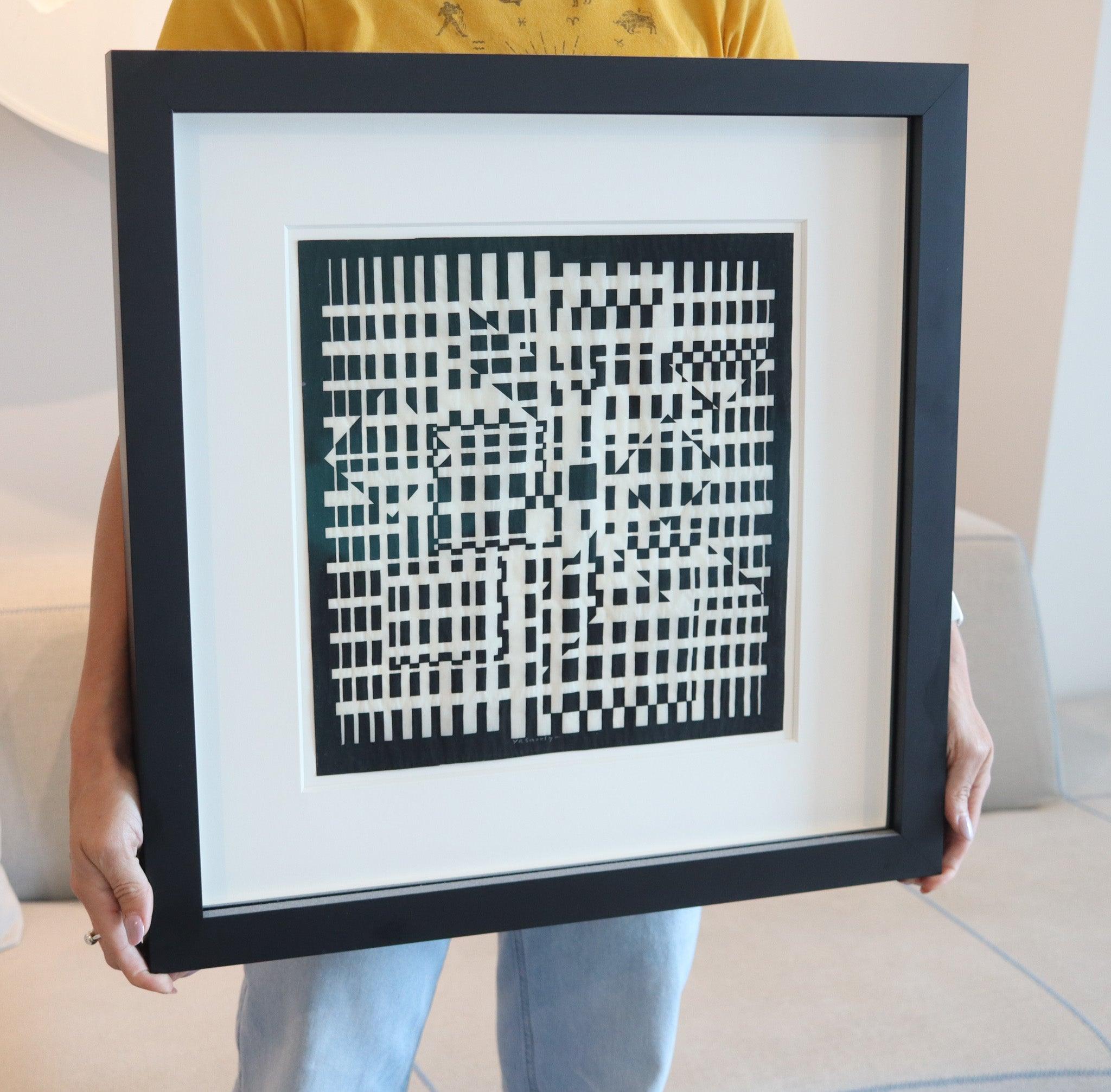 Mid-Century Modern VICTOR VASARELY Paris 1960 Geometric Composition Ink on Rice Paper COA For Sale
