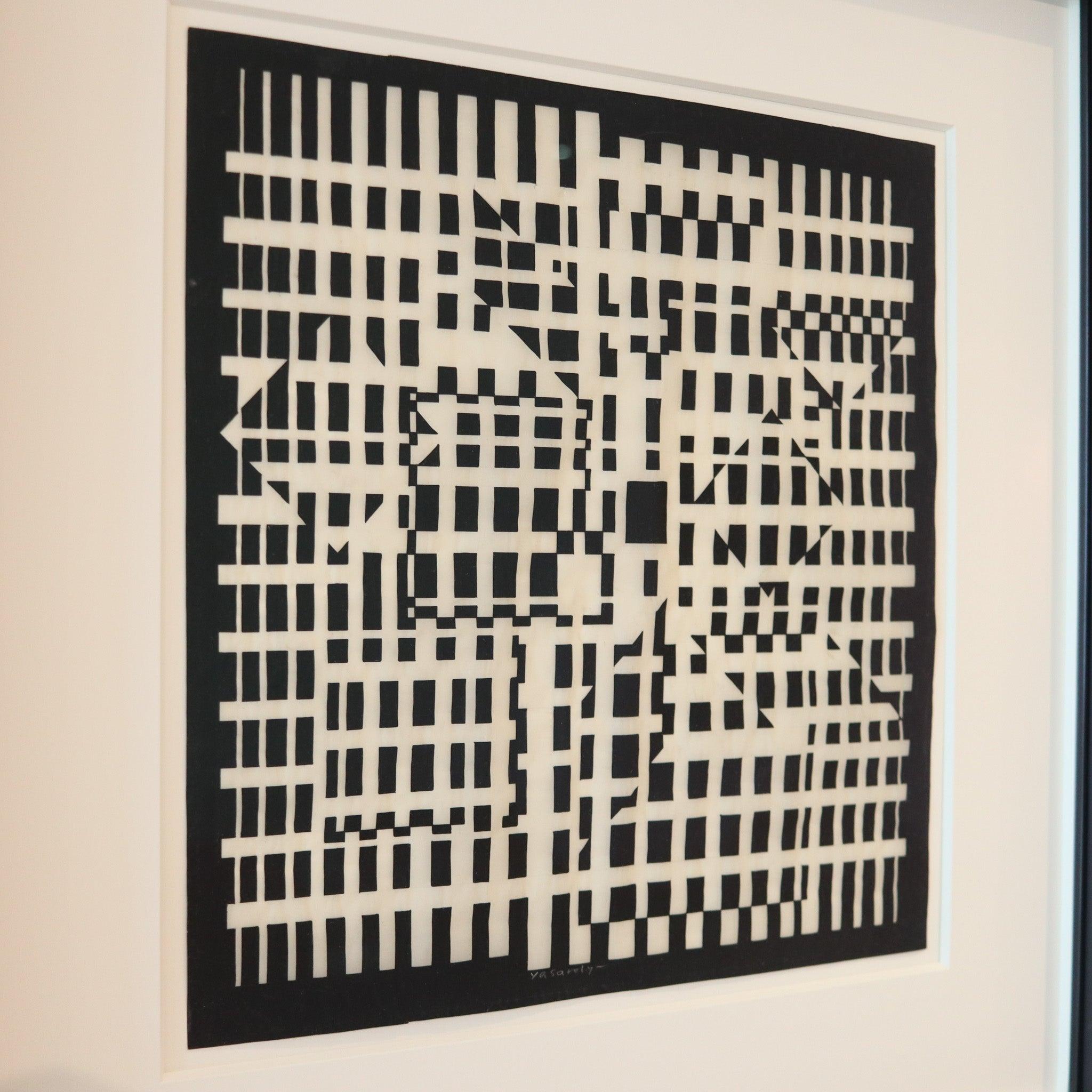 French VICTOR VASARELY Paris 1960 Geometric Composition Ink on Rice Paper COA For Sale