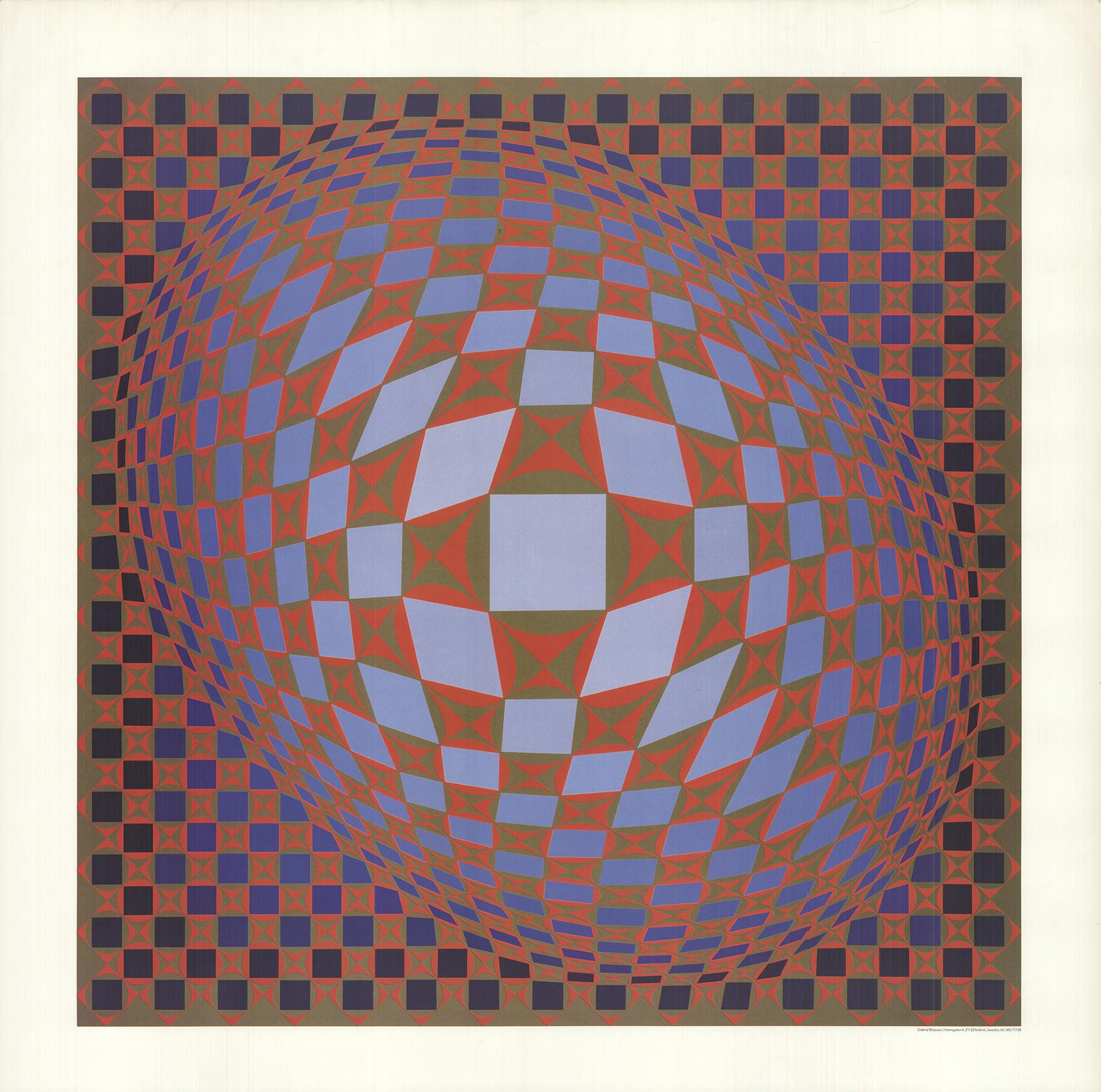 This geometric representation was produced by Victor Vasarely who is credited with having founded the "Op Art" movement of the 1930s and published by Borgeson Galerie for an exhibition.
