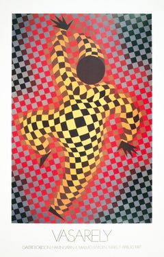 1987 Victor Vasarely 'Clown (Red)' Modernism Black, Red, Yellow Sweden Offset