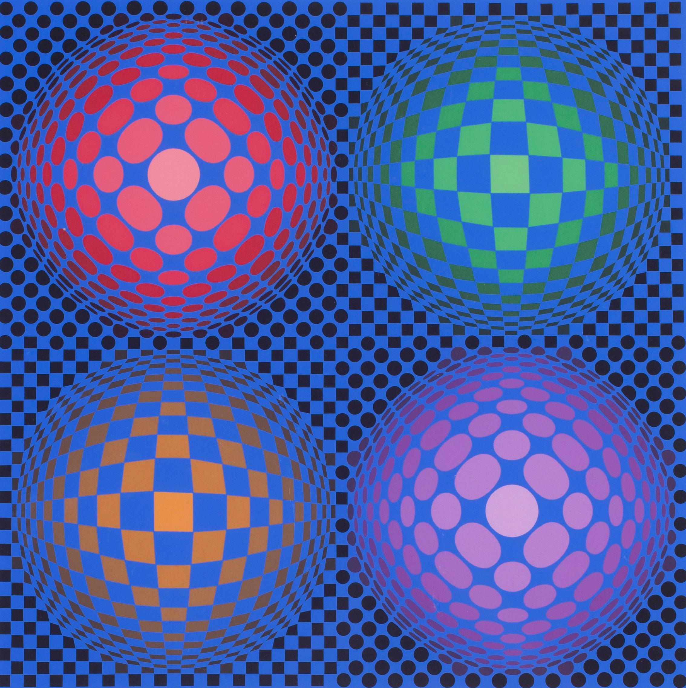 Victor Vasarely Abstract Print - 4 spheres