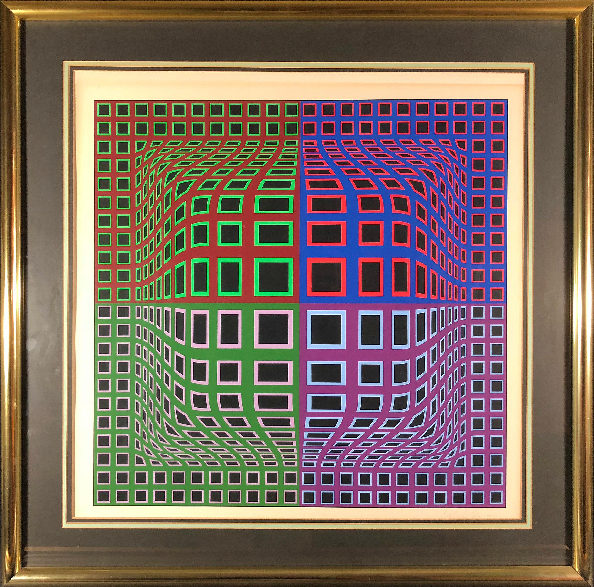 Abstract in Purple and Green - Print by Victor Vasarely