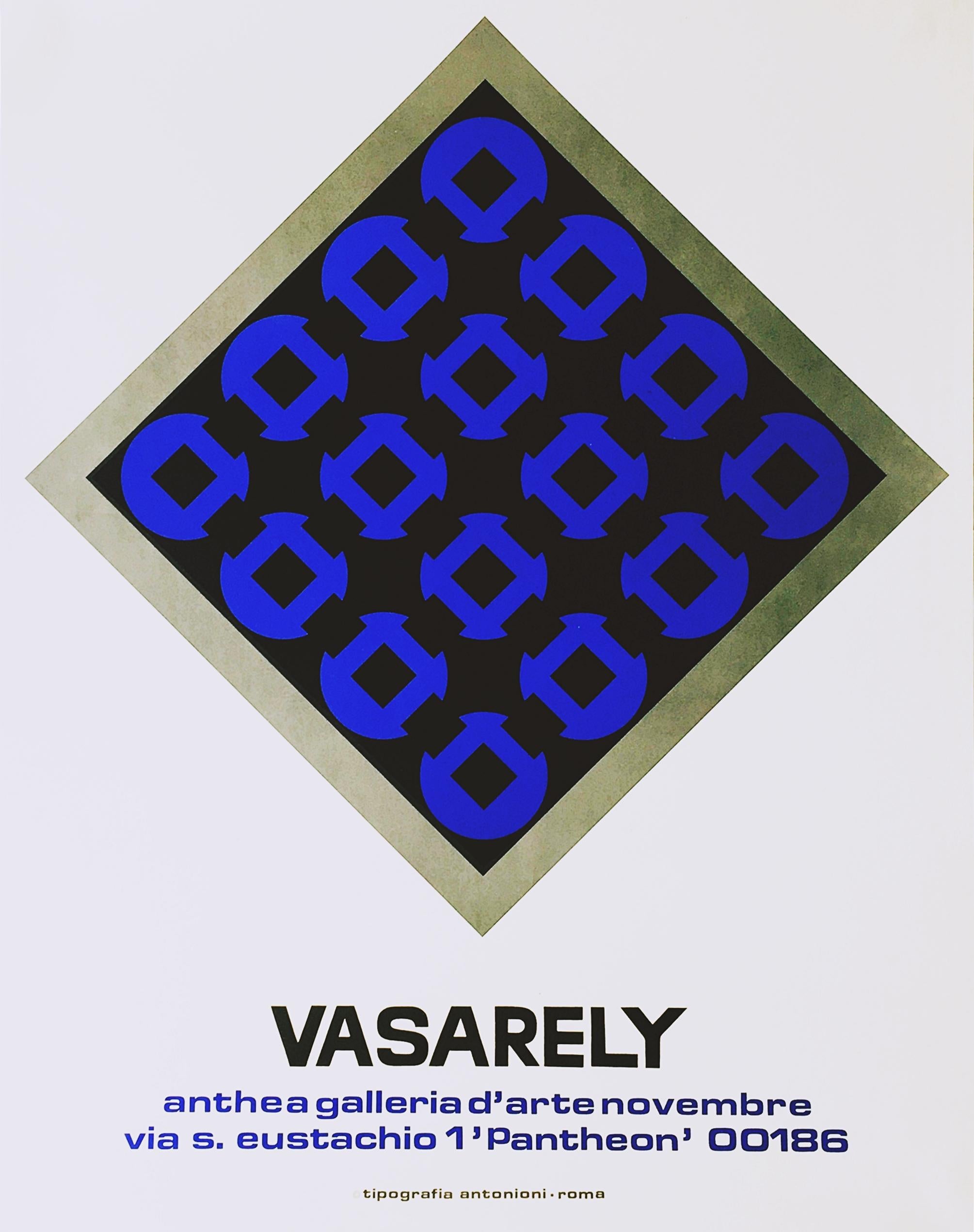 Anthea Galleria D'arte poster, limited edition Italian poster mid century modern - Print by Victor Vasarely