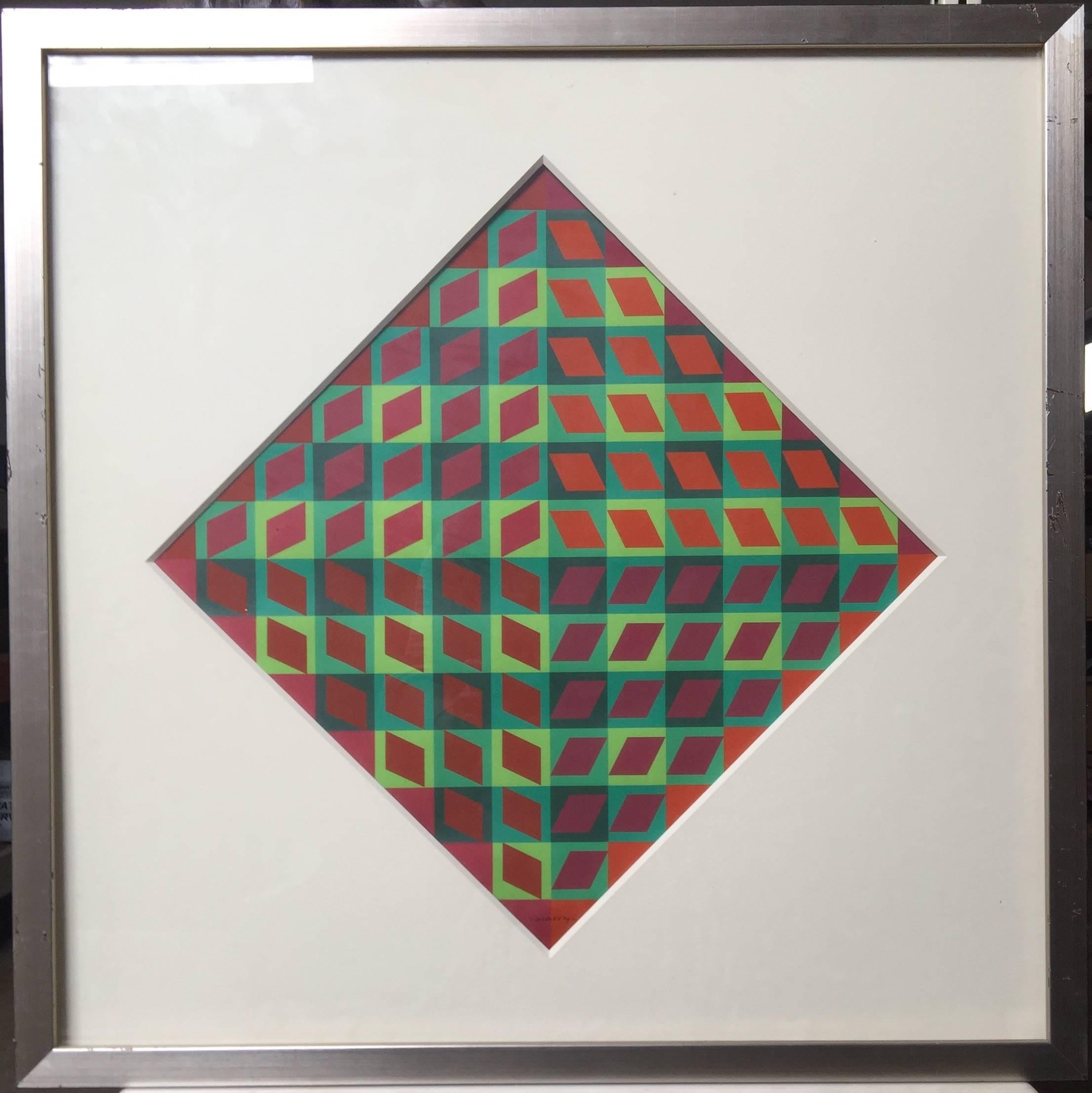 Banya, 1964 Vintage Abstract Op Art Screen Print Serigraph