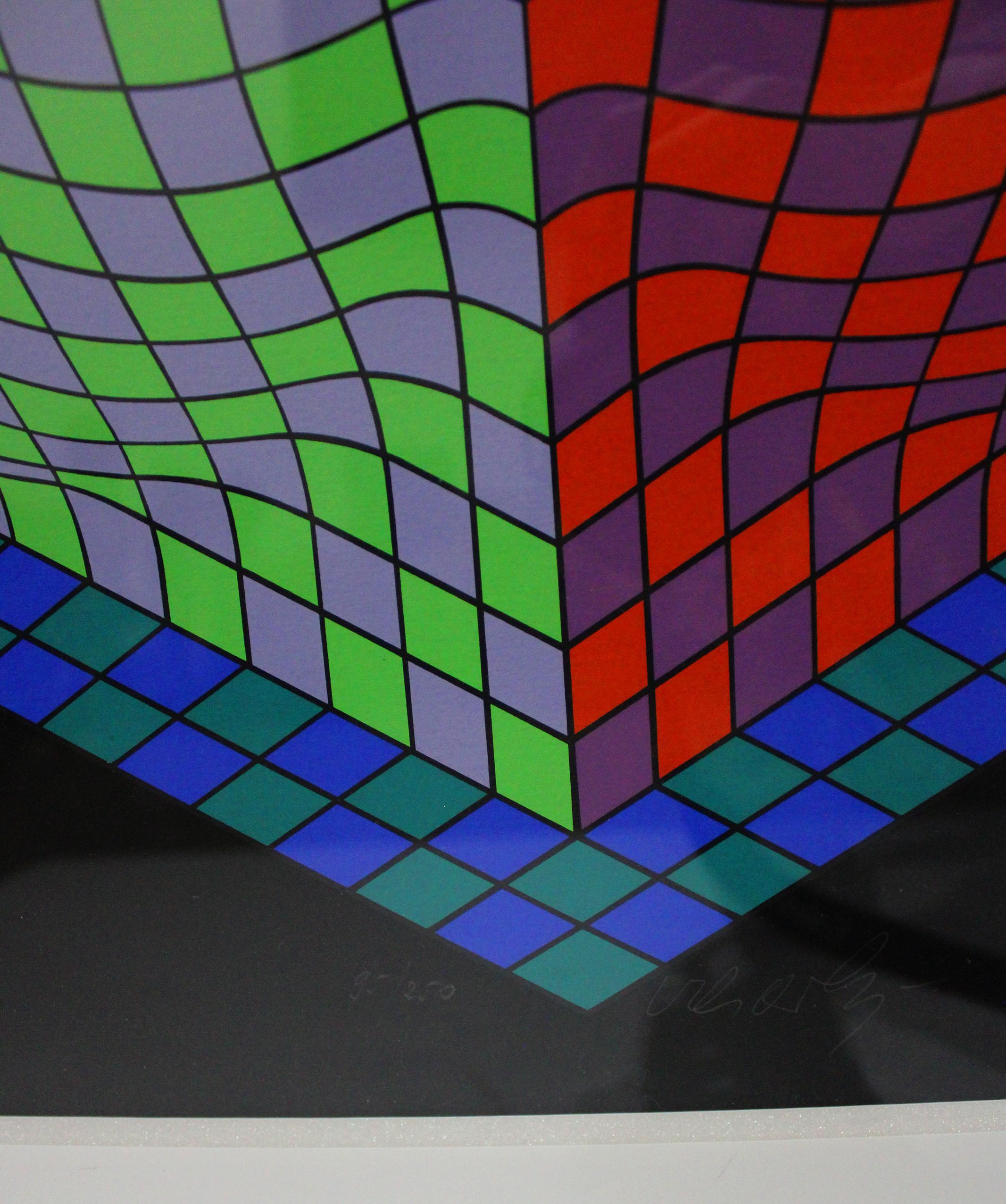 Vasarely, Victor (hongrois/français, 1908-1997),
Bi-Dagg, 1981, sérigraphie imprimée en couleurs, signée au crayon et numérotée 95/250 en bas, imprimée par l'Atelier Arcay, Paris
Image : 30.75
