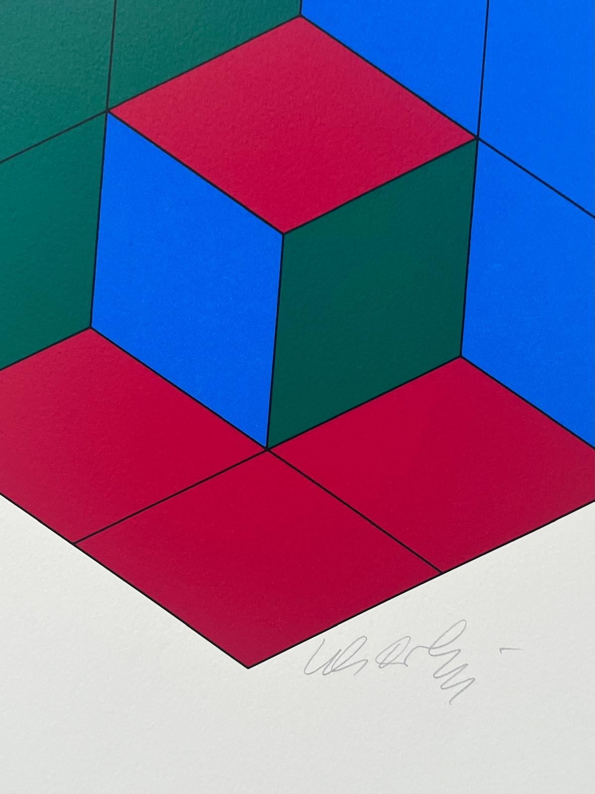 Bi-Hexa - Beige Abstract Print by Victor Vasarely