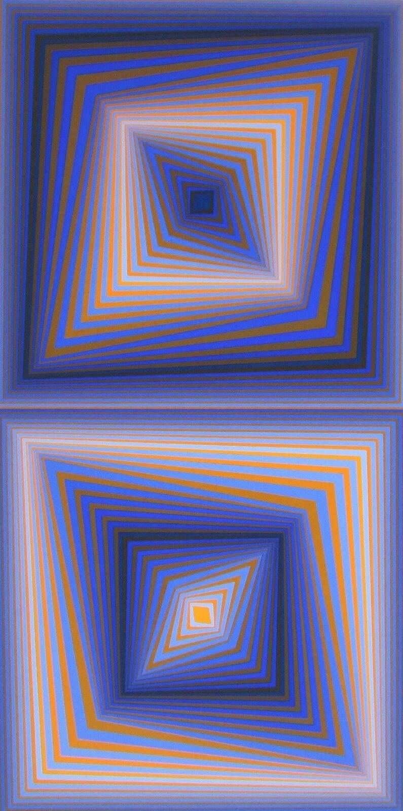 Artist: Victor Vasarely (1908-1997)
Title: BI-RHOMBS
Year: 1977
Medium: Silkscreen on Arches paper
Edition: 91/250, plus proofs
Size: 43.5 x 26 inches
Condition: Good
Inscription: Signed and numbered by the artist.
Notes:  Published by Atelier